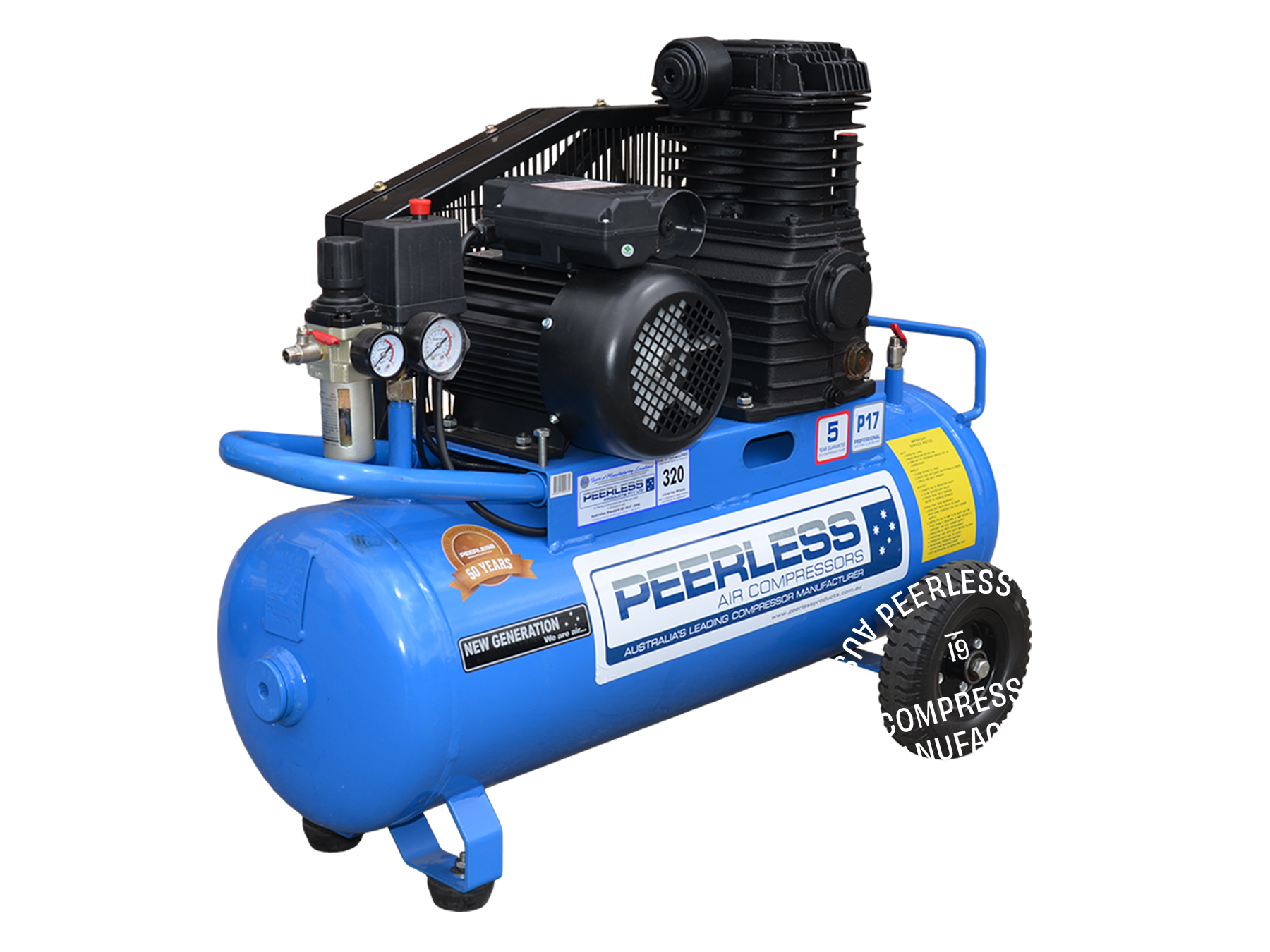 Peerless Single Phase Belt Drive 15Amp 3.5HP 320LPM Air Compressor 0087 (P17) / 00380 (P17FB) / 0086 (P17V)
