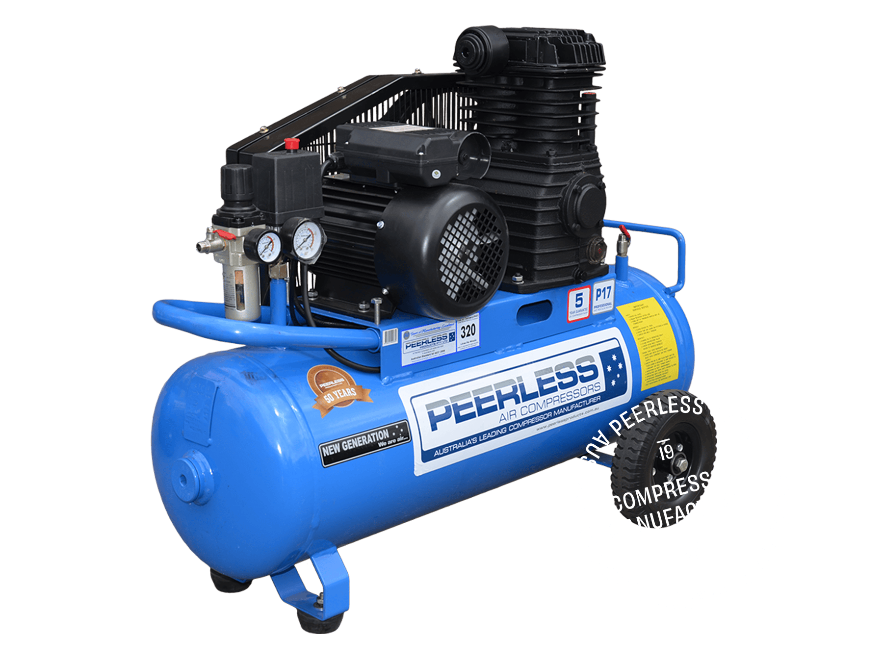 Peerless Single Phase Belt Drive 15Amp 3.5HP 320LPM Air Compressor 0087 (P17) / 00380 (P17FB) / 0086 (P17V)