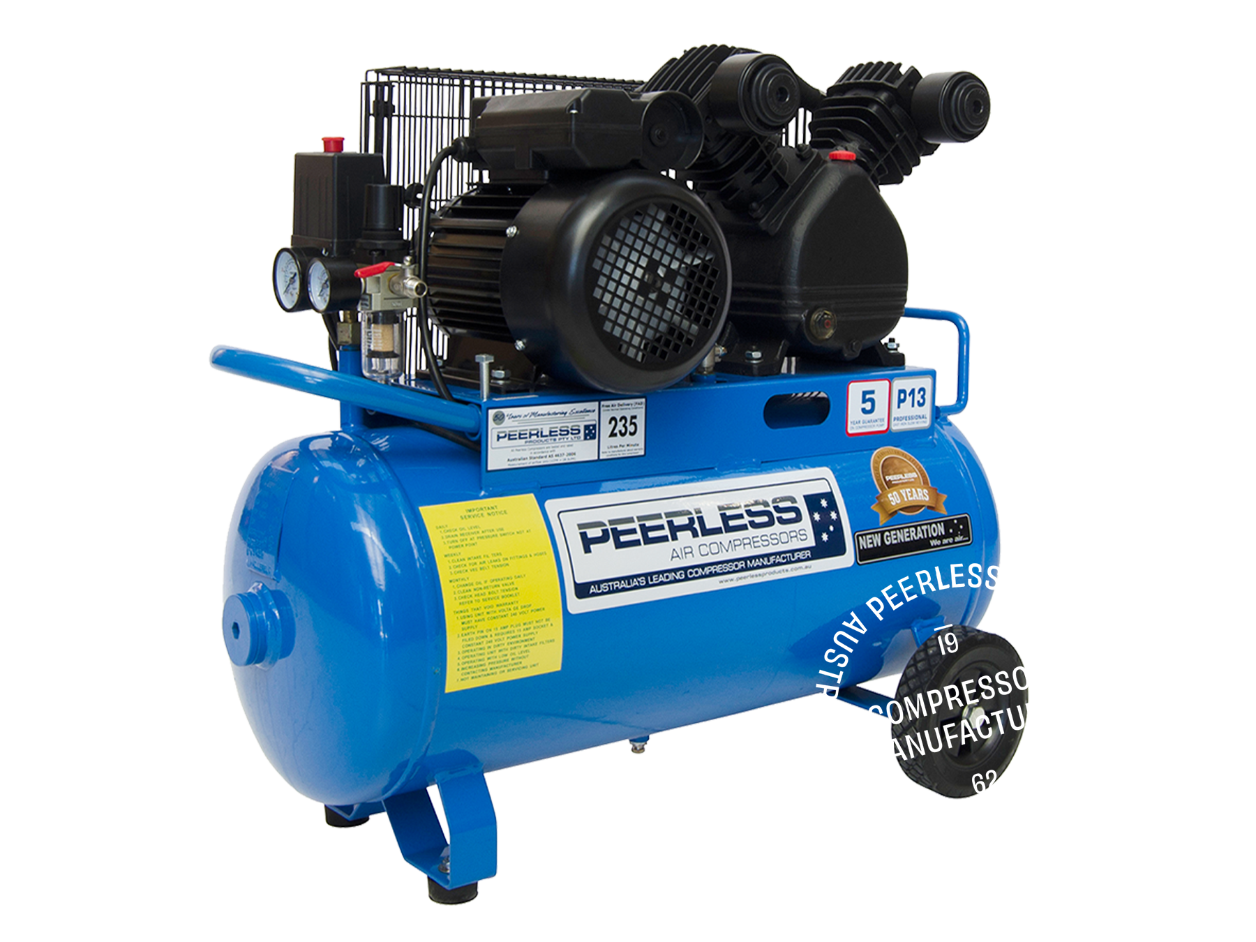 Peerless Single Phase Belt Drive 10Amp 2.5HP 240LPM Air Compressor 00092 (P13)