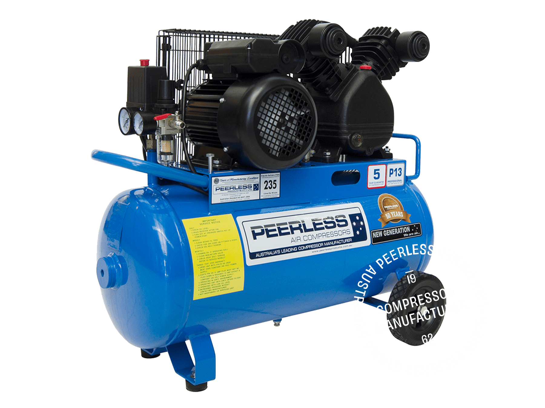 Peerless Single Phase Belt Drive 10Amp 2.5HP 240LPM Air Compressor 00092 (P13)