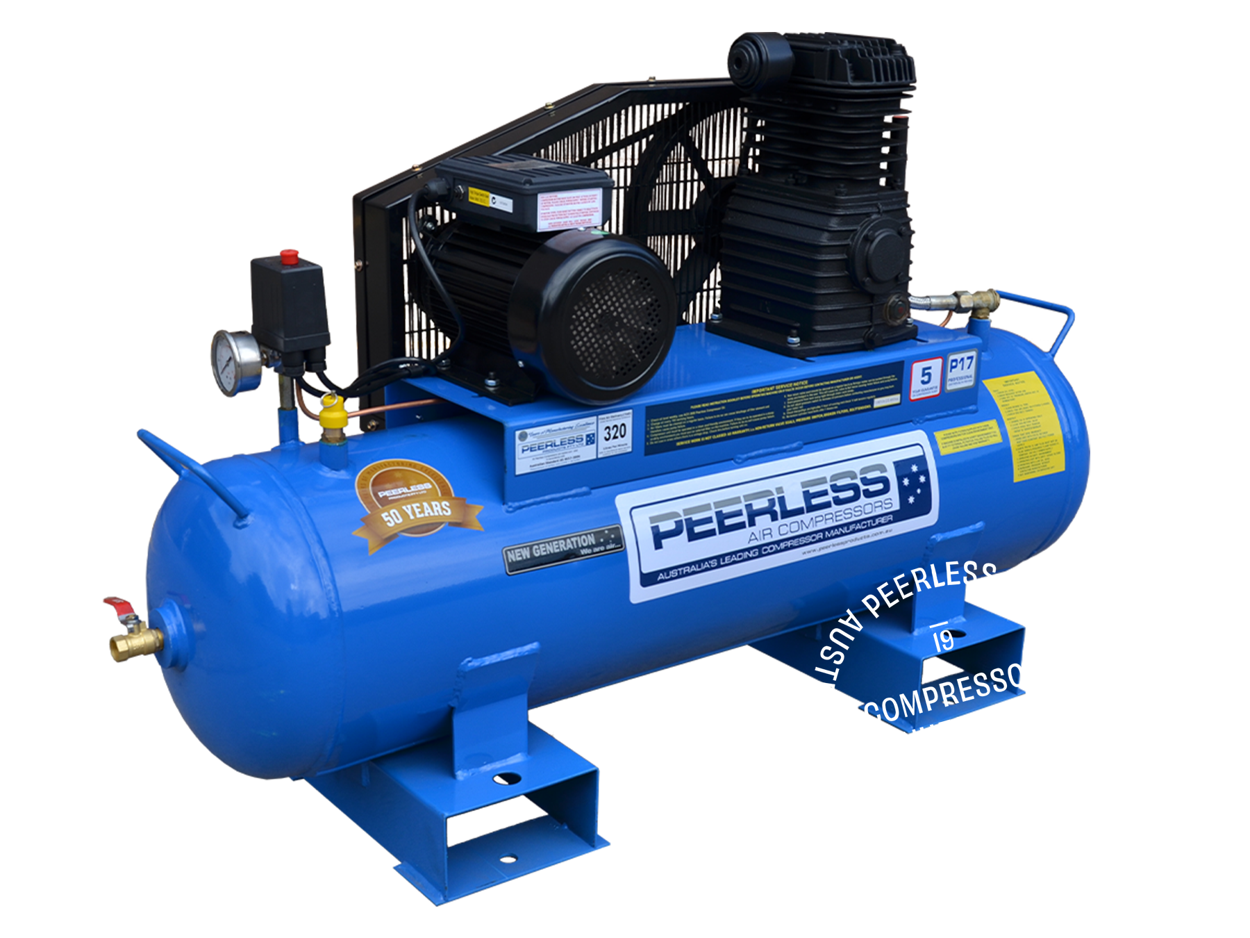 Peerless Single Phase Belt Drive 15Amp 3.5HP 320LPM Air Compressor 0087 (P17) / 00380 (P17FB) / 0086 (P17V)