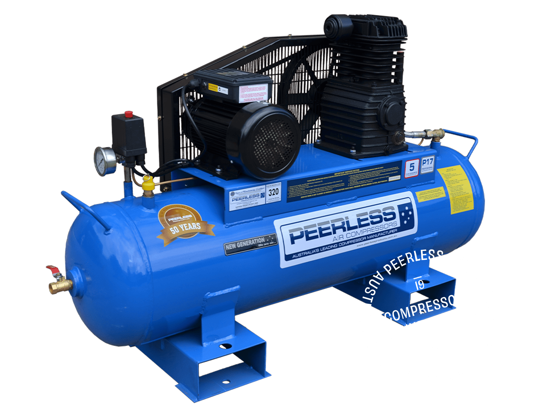 Peerless Single Phase Belt Drive 15Amp 3.5HP 320LPM Air Compressor 0087 (P17) / 00380 (P17FB) / 0086 (P17V)