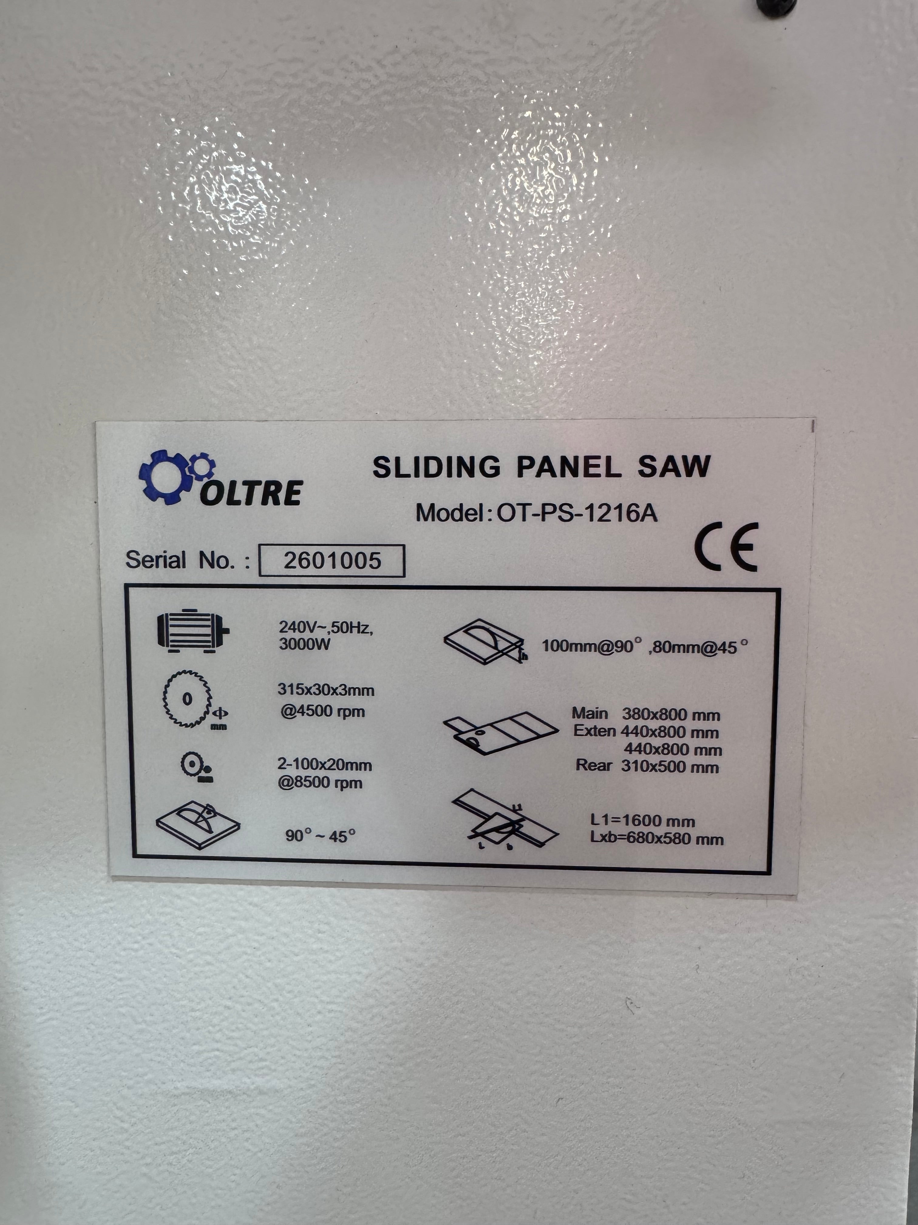Oltre 315mm (12") 4HP 1.6m Panel Saw 240V OT-PS-1216A