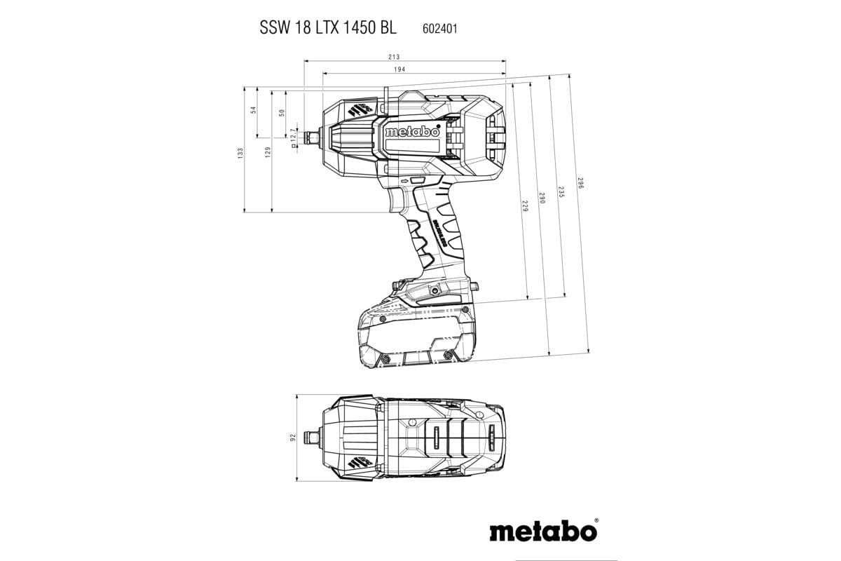 18V 1/2" Brushless Cordless Impact Wrench Bare SSW18LTX1450BL 602401850 by Metabo