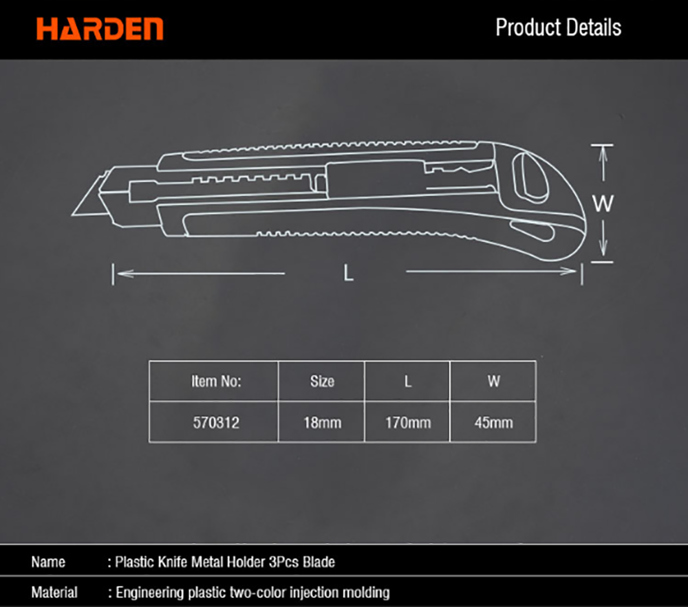 Harden Classic 18mm Snap-Off Blade Utility Knife With 3x Blades 570312