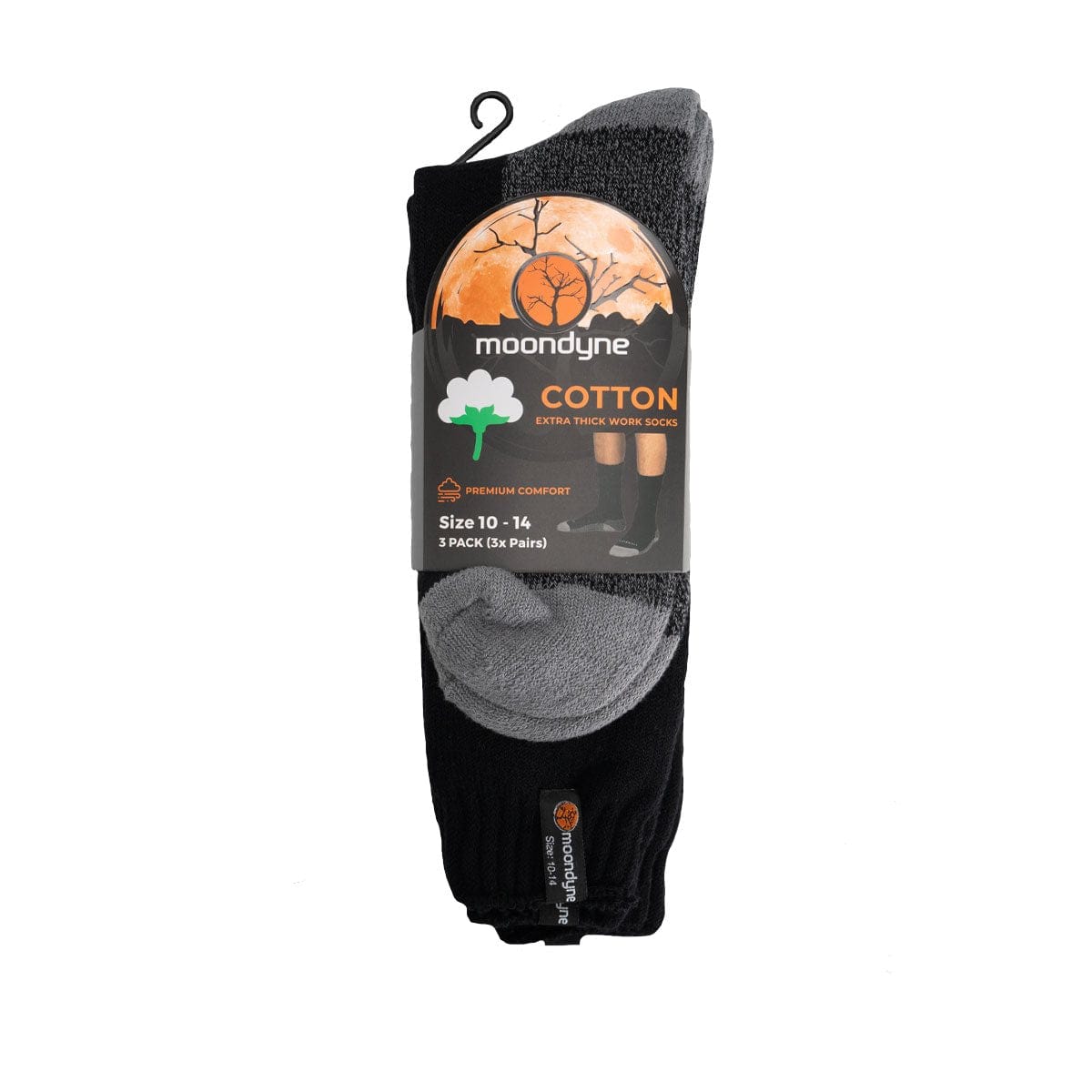 3 Pair Premium Cotton Socks Black by Moondyne
