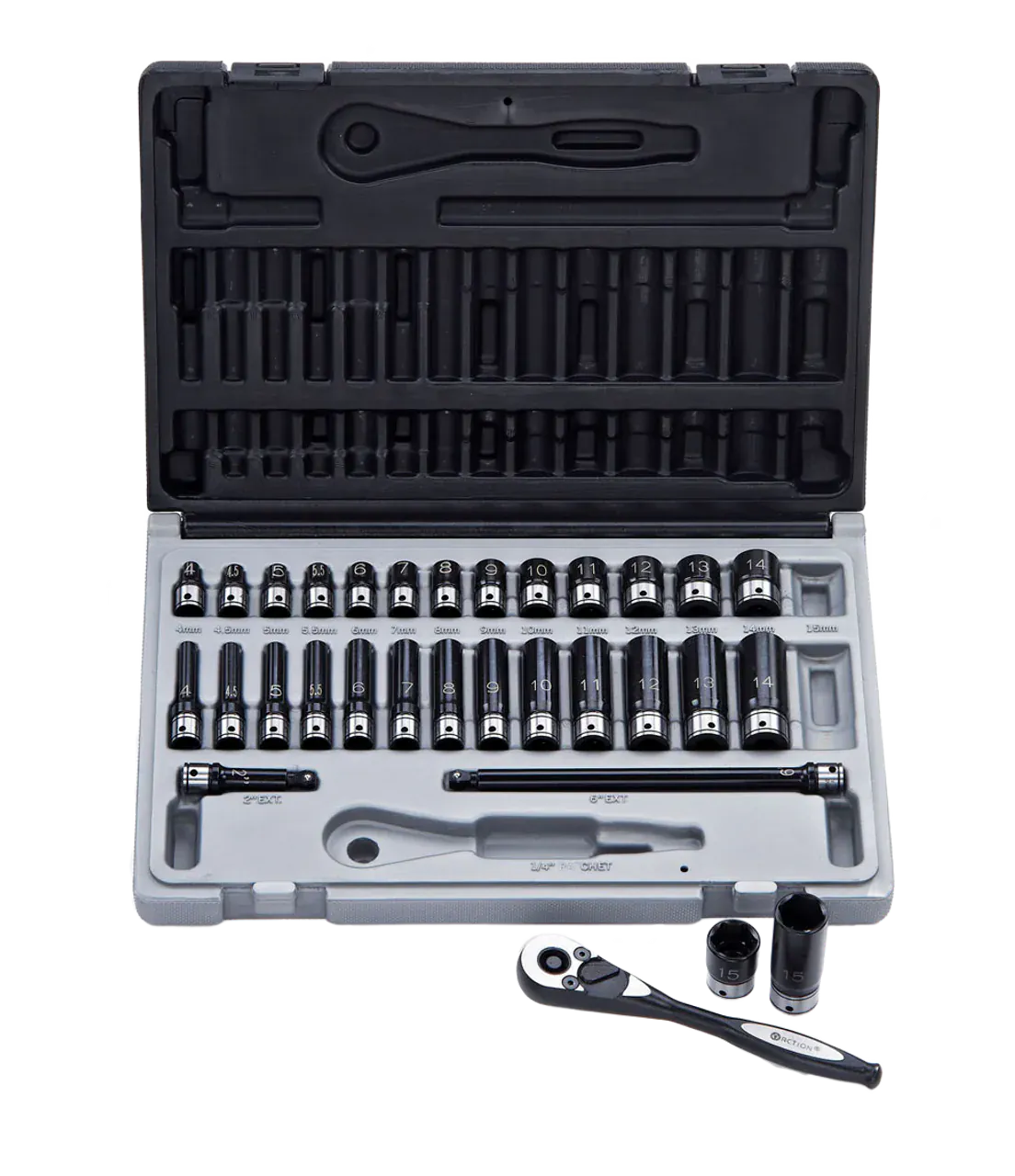Dual Action 31Pce 1/4" Drive Standard and Deep Metric Thinwall Socket Set 10043102