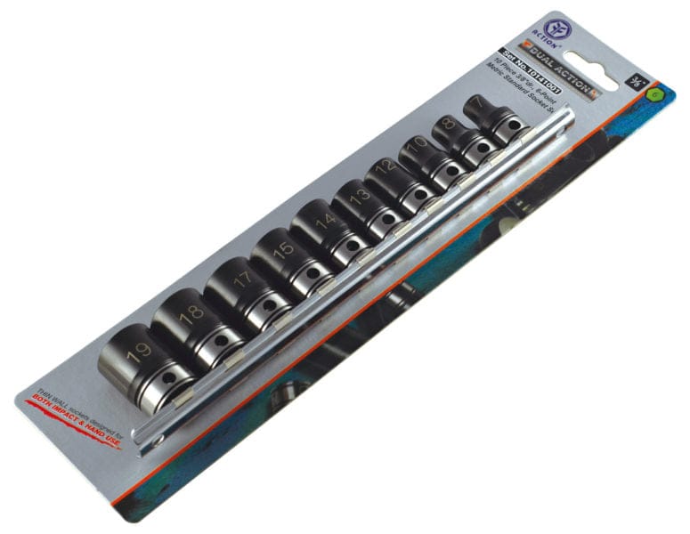 Action 10Pce 7-19mm 3/8" Drive 6 Point Metric Standard Socket Set 10141001