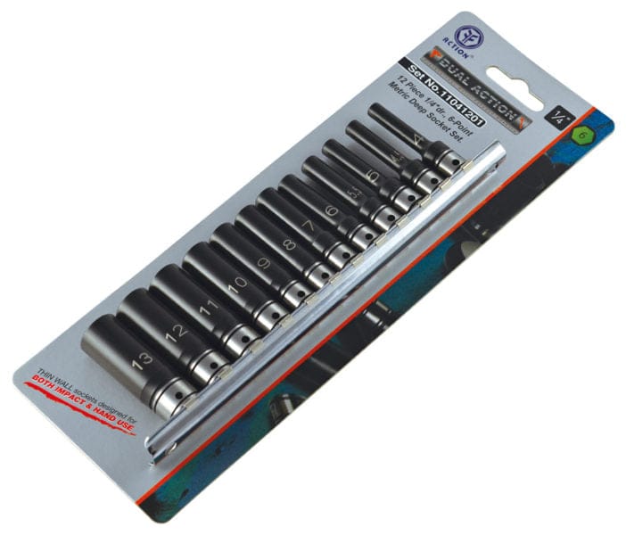 Action 12Pce 1/4" Drive 6-Point Metric Deep Impact Socket Set 11041201