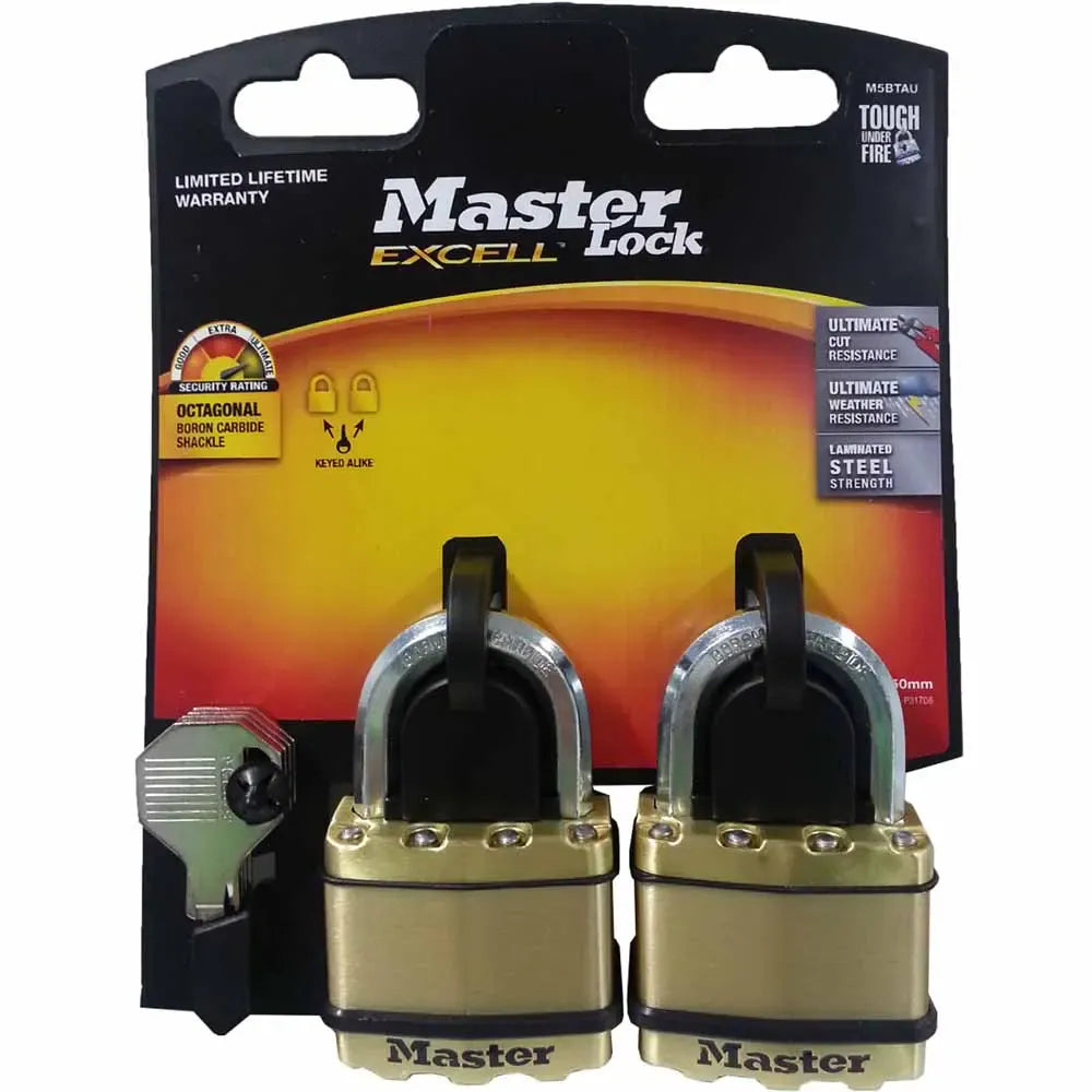 Master Lock 50mm Excell Laminated Padlock With 25mm Shackle M5BTAU | 2 Pack