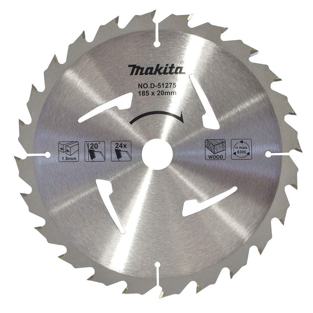 Makita 185mm x 20mm x 24T Circular Saw Blade - Standard Wood Cutting Economy TCT D-51275