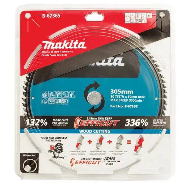 Makita EFFICUT 305mm 80T TCT Circular Mitre Saw Blade for Wood Cutting B-67365
