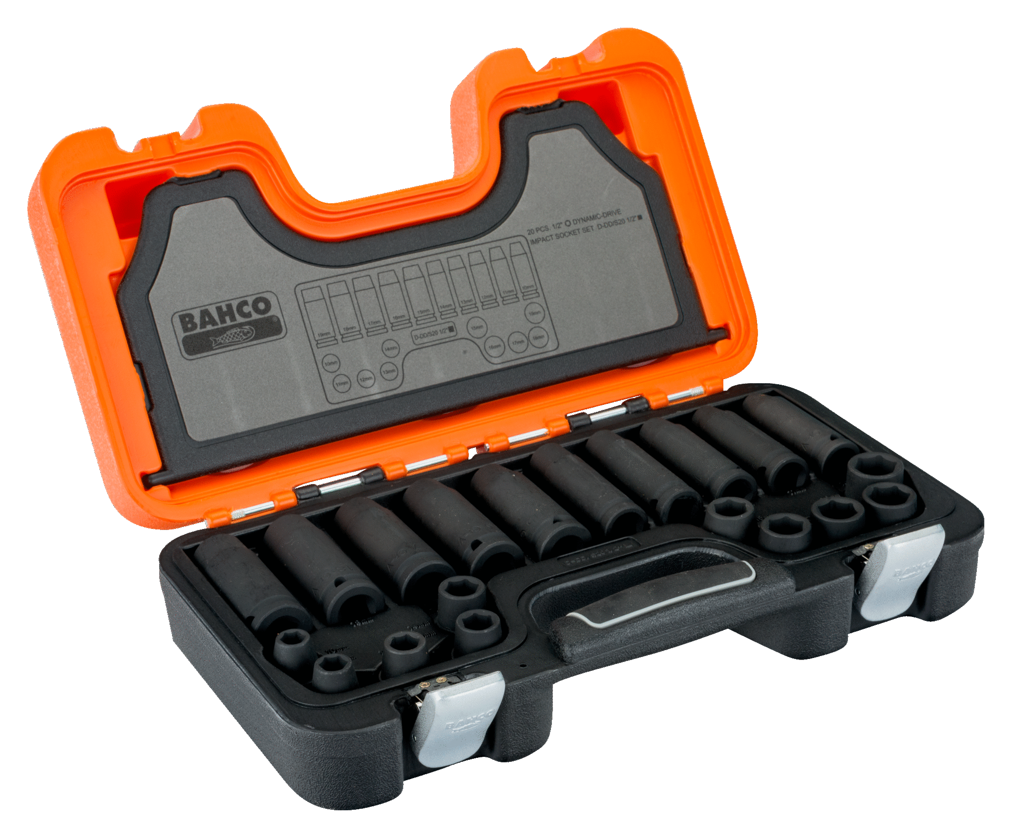 20Pce 1/2" Square Drive Mixed Impact Socket Set with Metric Hex Profile and Phosphate Finish D-DD/S20 by Bahco