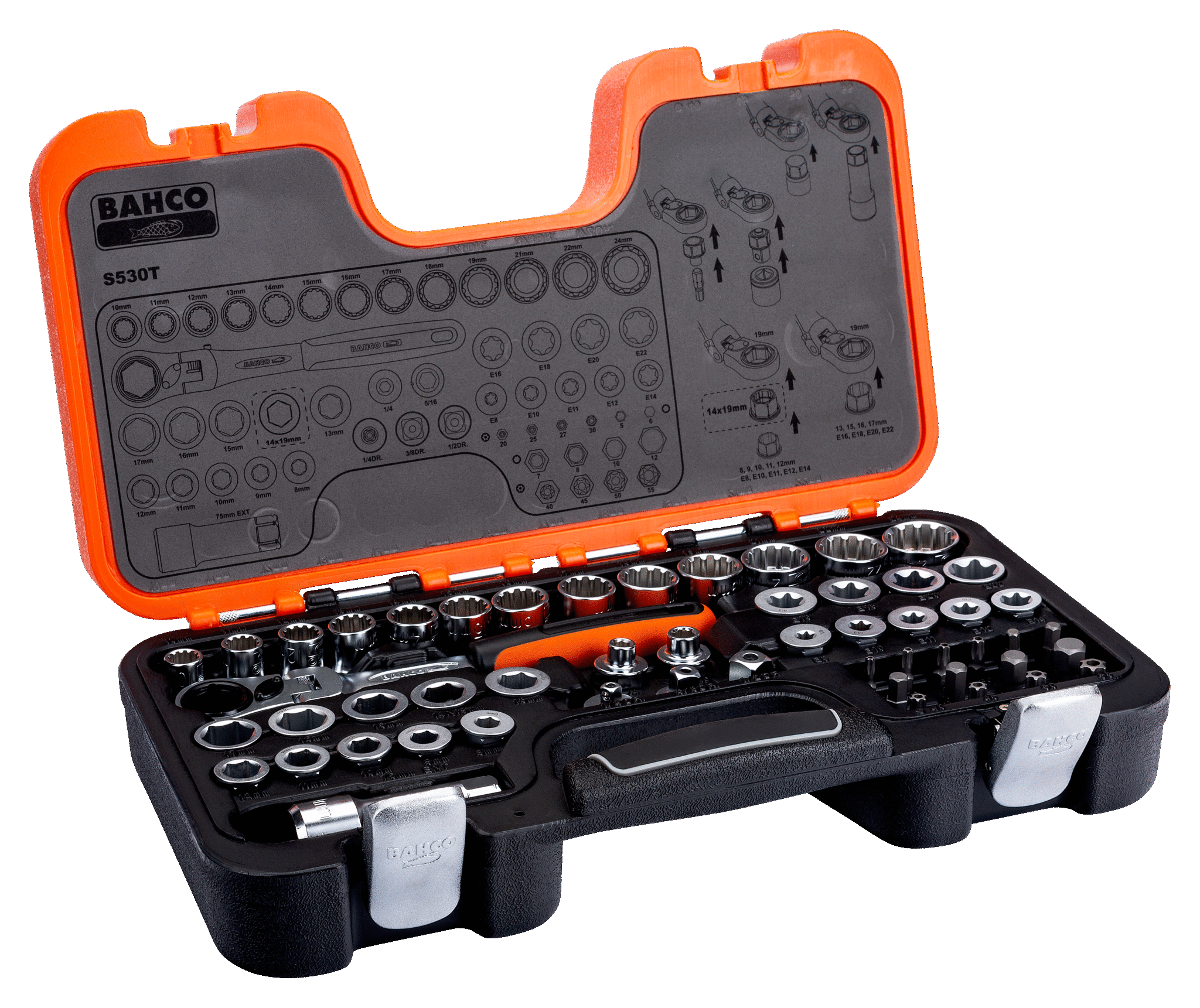 Pass-Through Socket Set with Flexi Head Ratchet/Adaptors - S530T by Bahco