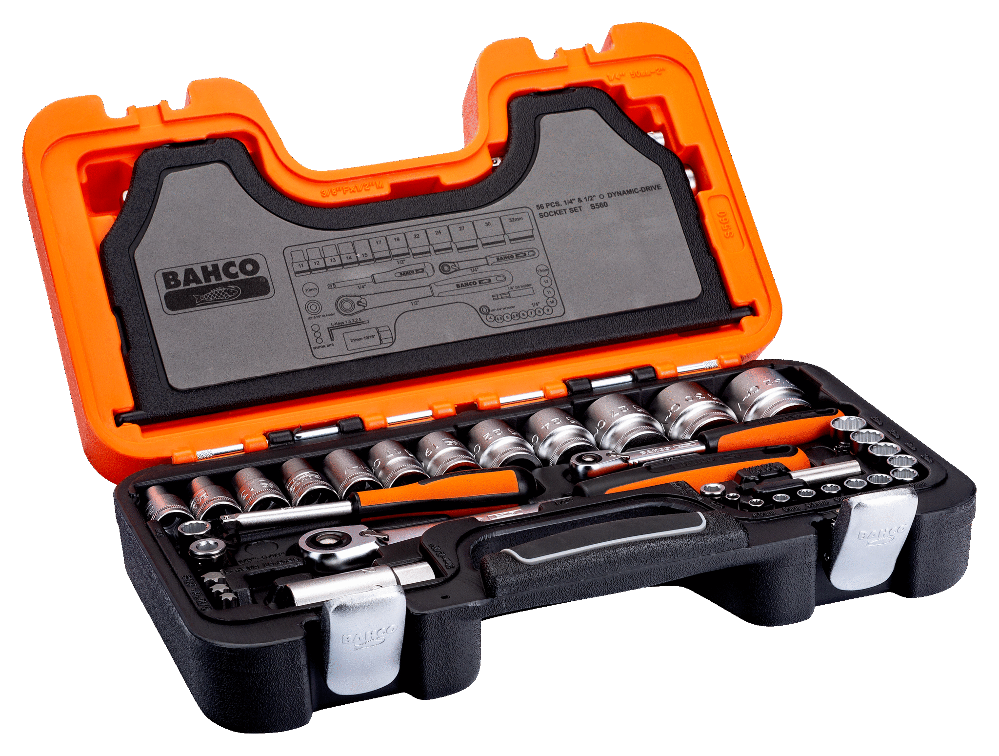 1/4" and 1/2" Square Drive Socket Set with Metric Bi-Hex Profile and Slim Head Ratchet - S560 by Bahco