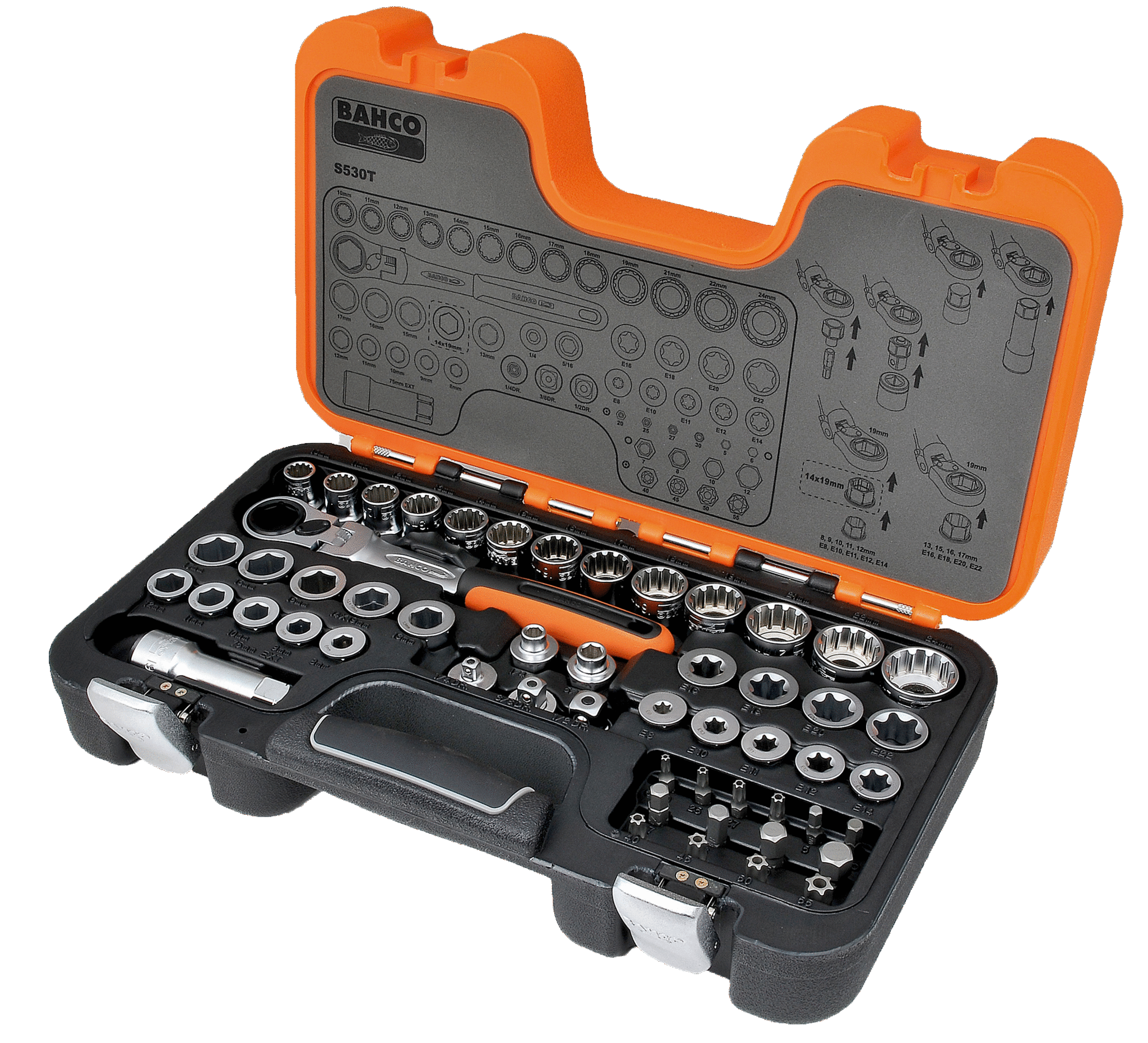 Bahco Pass-Through Socket Set with Flexi Head Ratchet/Adaptors -lS530T