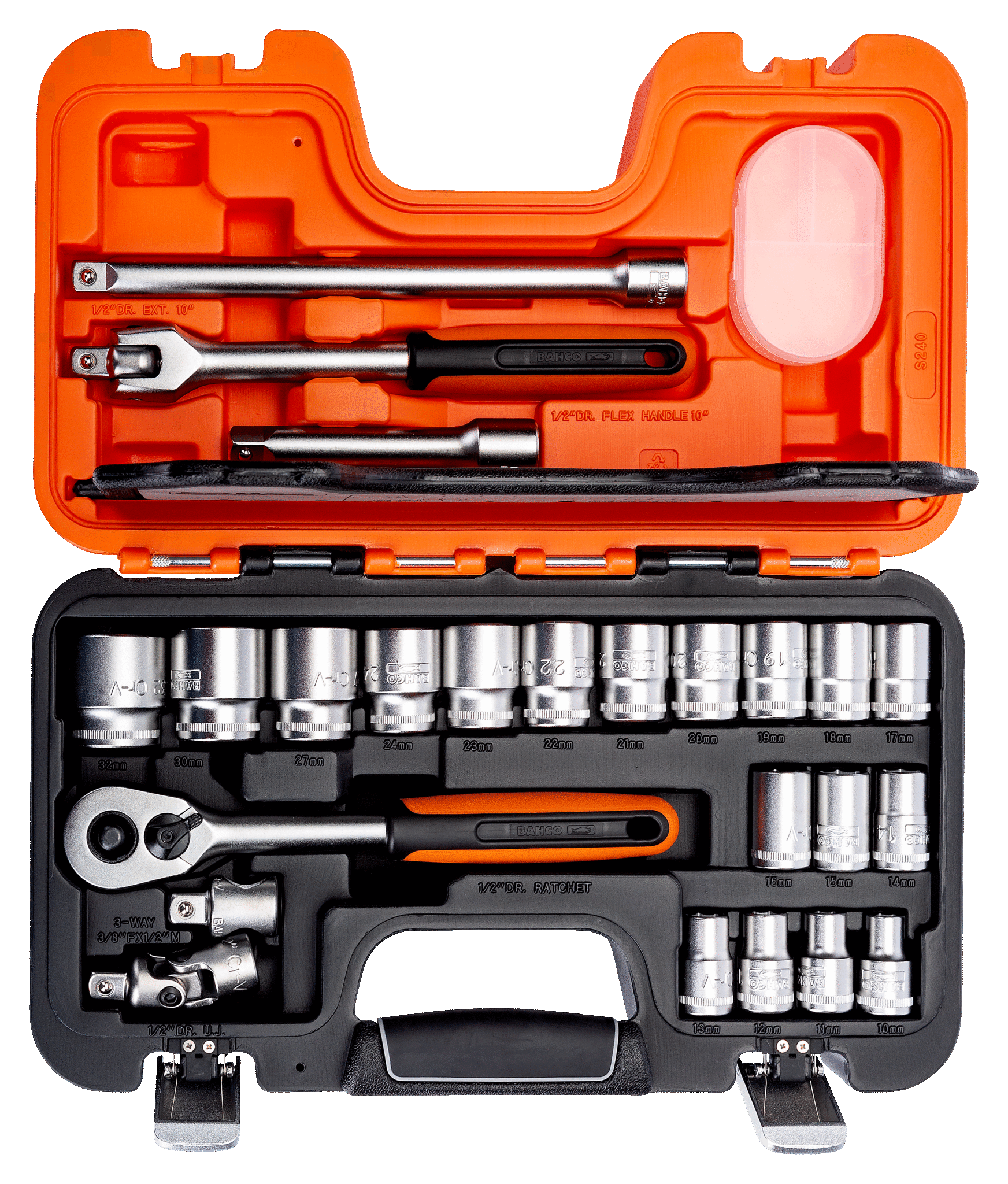 1/2" Square Drive Socket Set with Metric Hex Profile and Ratchet - S240 by Bahco