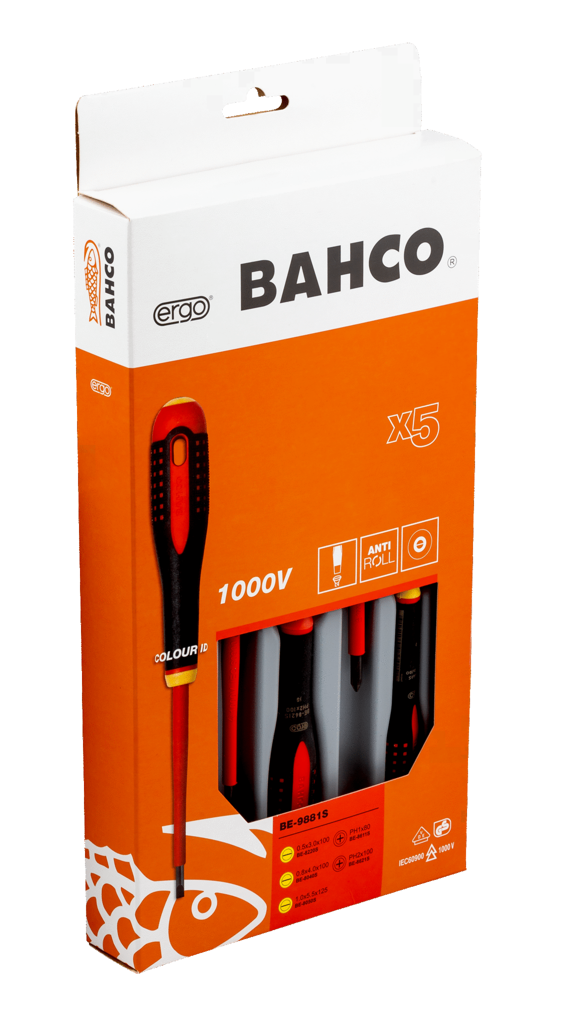 ERGO™ VDE Insulated Slotted and Phillips Screwdriver Set with 3-Component Handle 5 Pcs - 9881S by Bahco