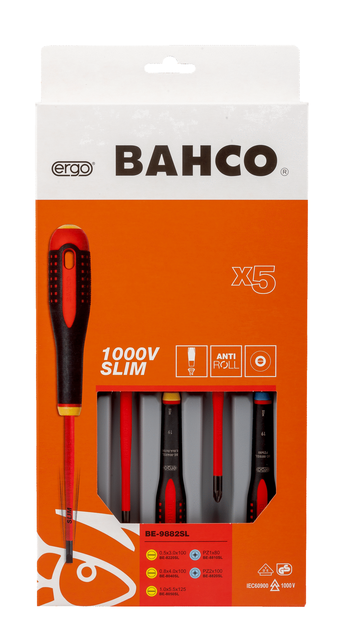 ERGO™ Slim VDE Insulated Slotted and Pozidriv Screwdriver Set with 3-Component Handle 5 Pcs - BE-9882SL by Bahco