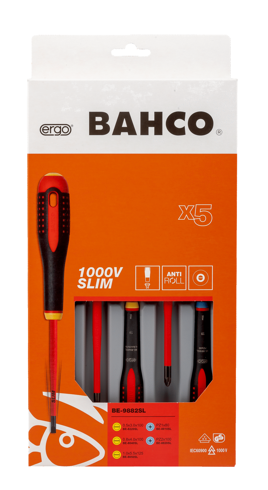 ERGO™ Slim VDE Insulated Slotted and Pozidriv Screwdriver Set with 3-Component Handle 5 Pcs - BE-9882SL by Bahco