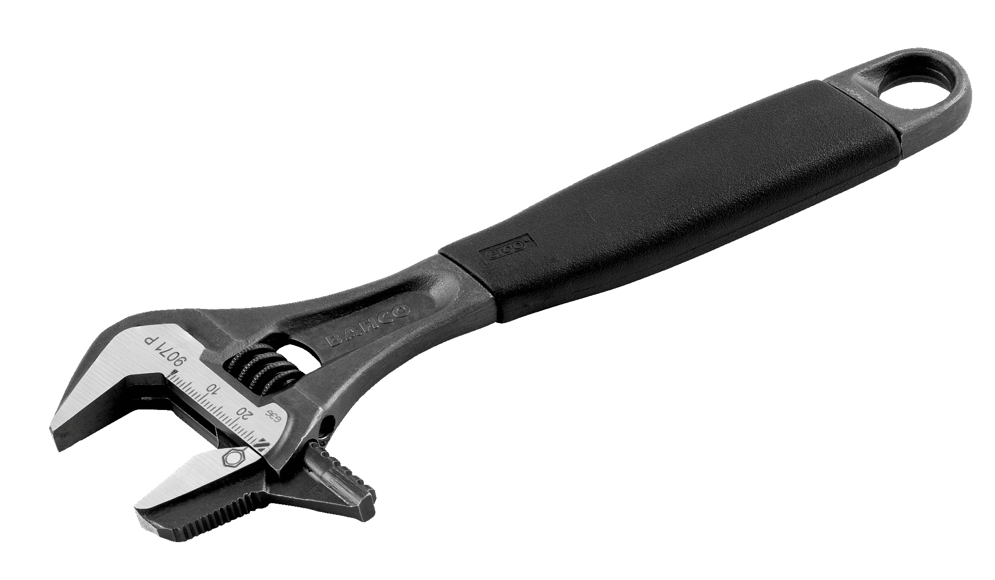 ERGO™ rubber handle central nut phosphated adjustable wrench, with reversible jaw - 9073P by Bahco