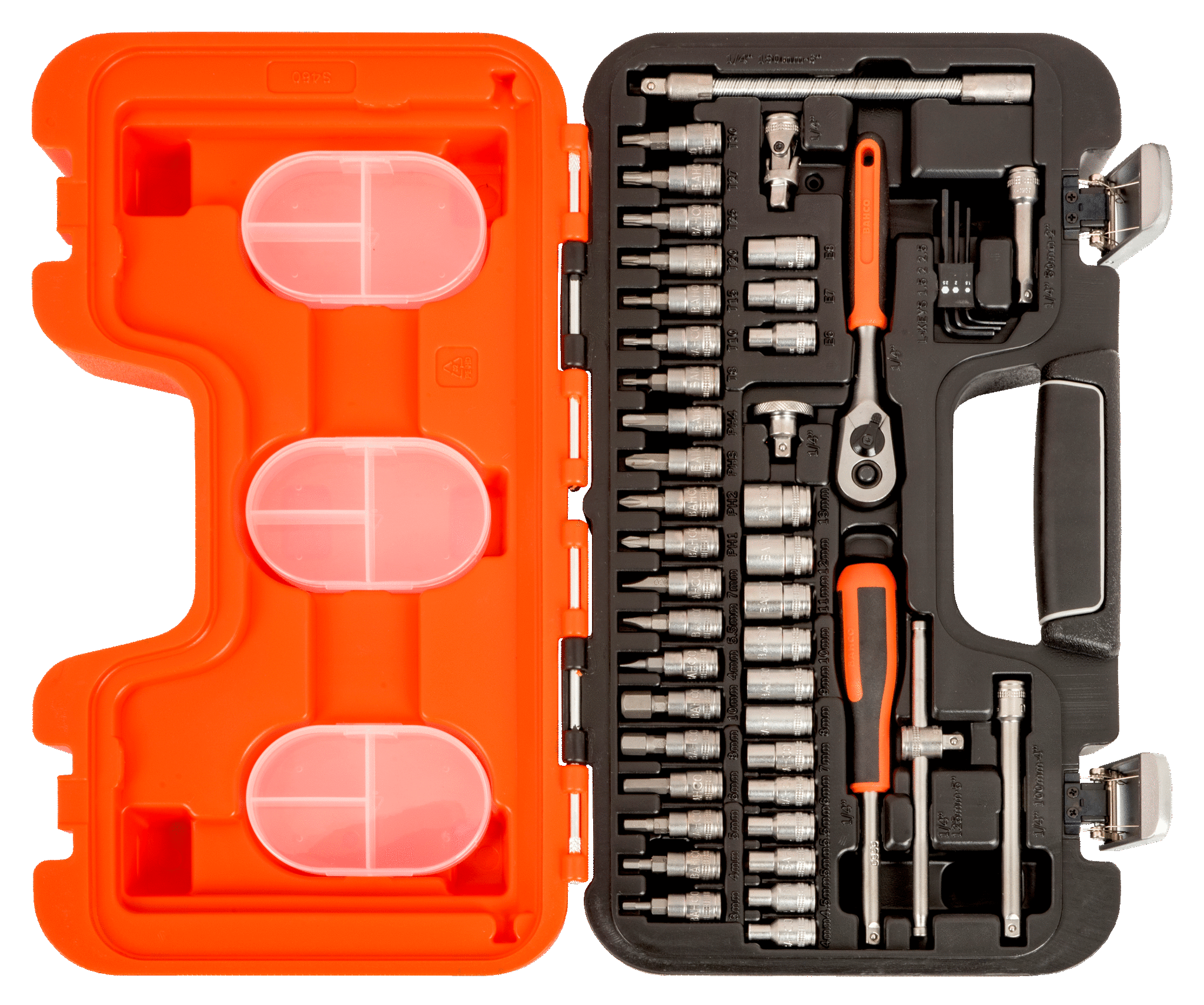 Bahco 1/4" Square Drive Socket Set with Metric Hex Profile and Socket Drivers S460