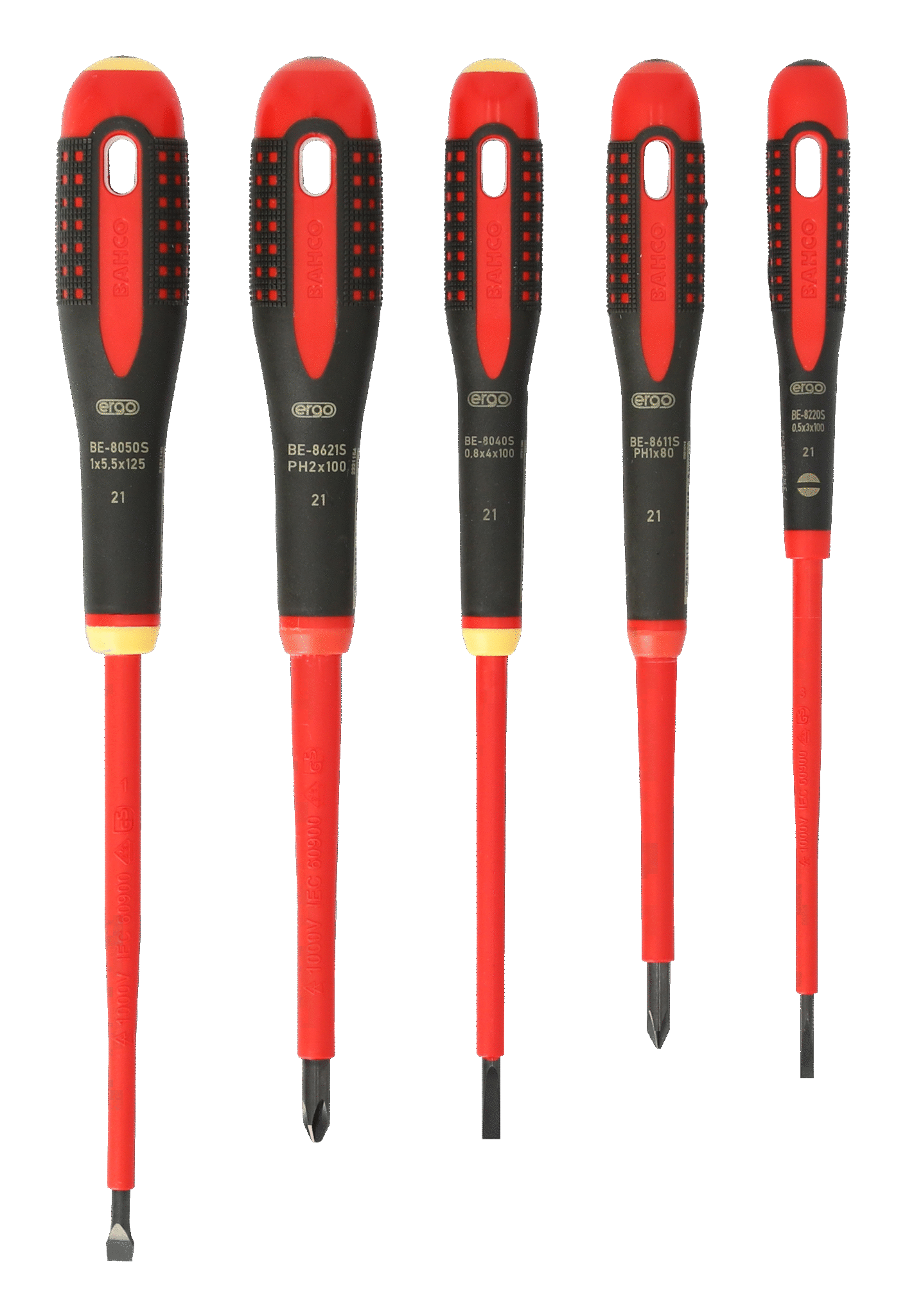 ERGO™ VDE Insulated Slotted and Phillips Screwdriver Set with 3-Component Handle 5 Pcs - 9881S by Bahco