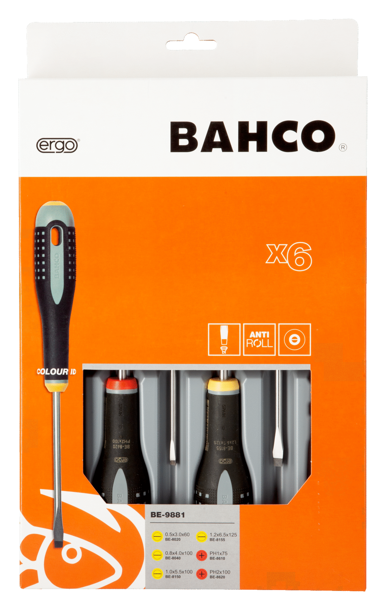 ERGO™ Slotted/Phillips Screwdriver Set with Rubber Grip 6 Pcs - BE-9881 by Bahco