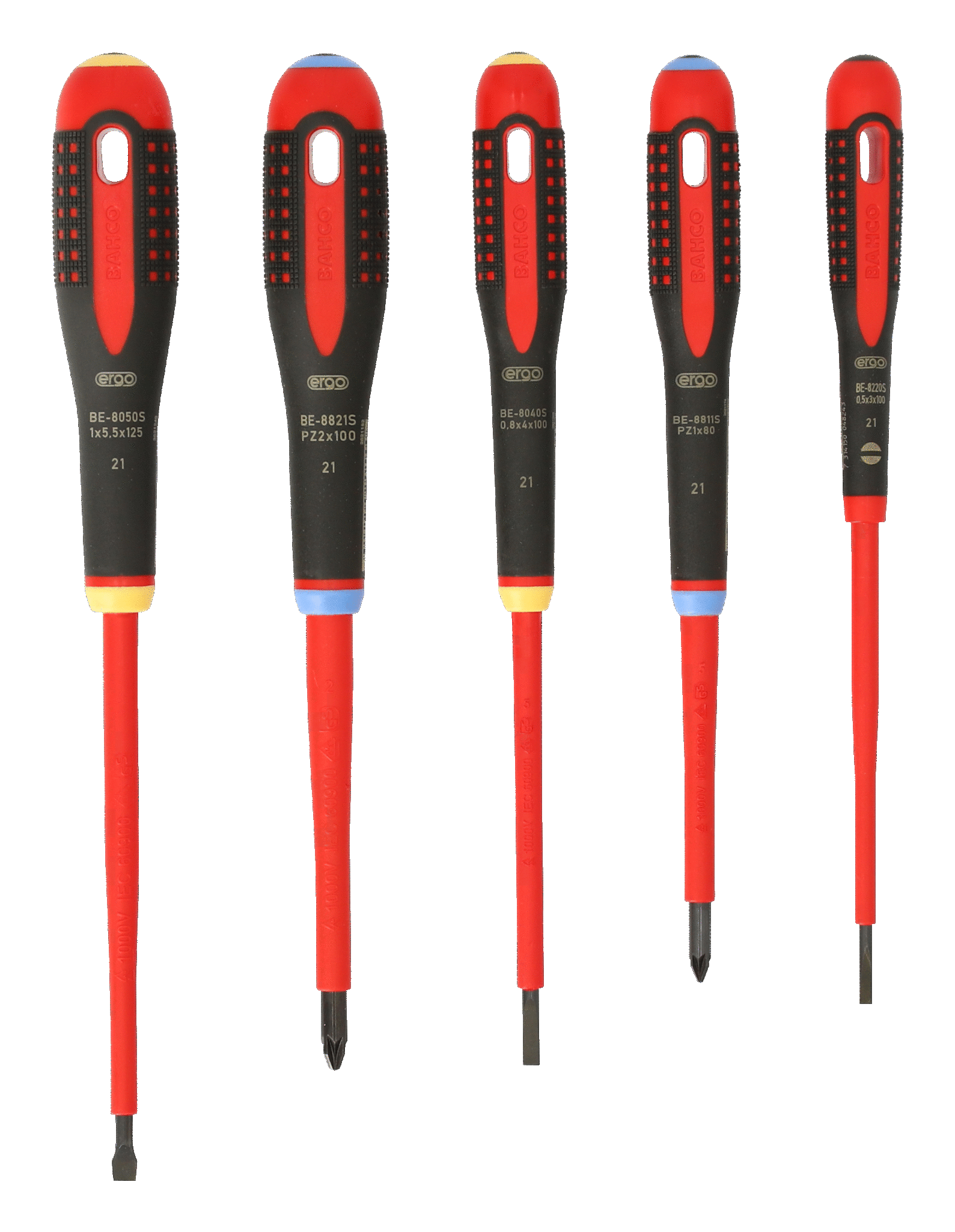 ERGO™ VDE Insulated Slotted and Pozidriv Screwdriver Set with 3-Component Handle 5 Pcs - BE-9882S by Bahco