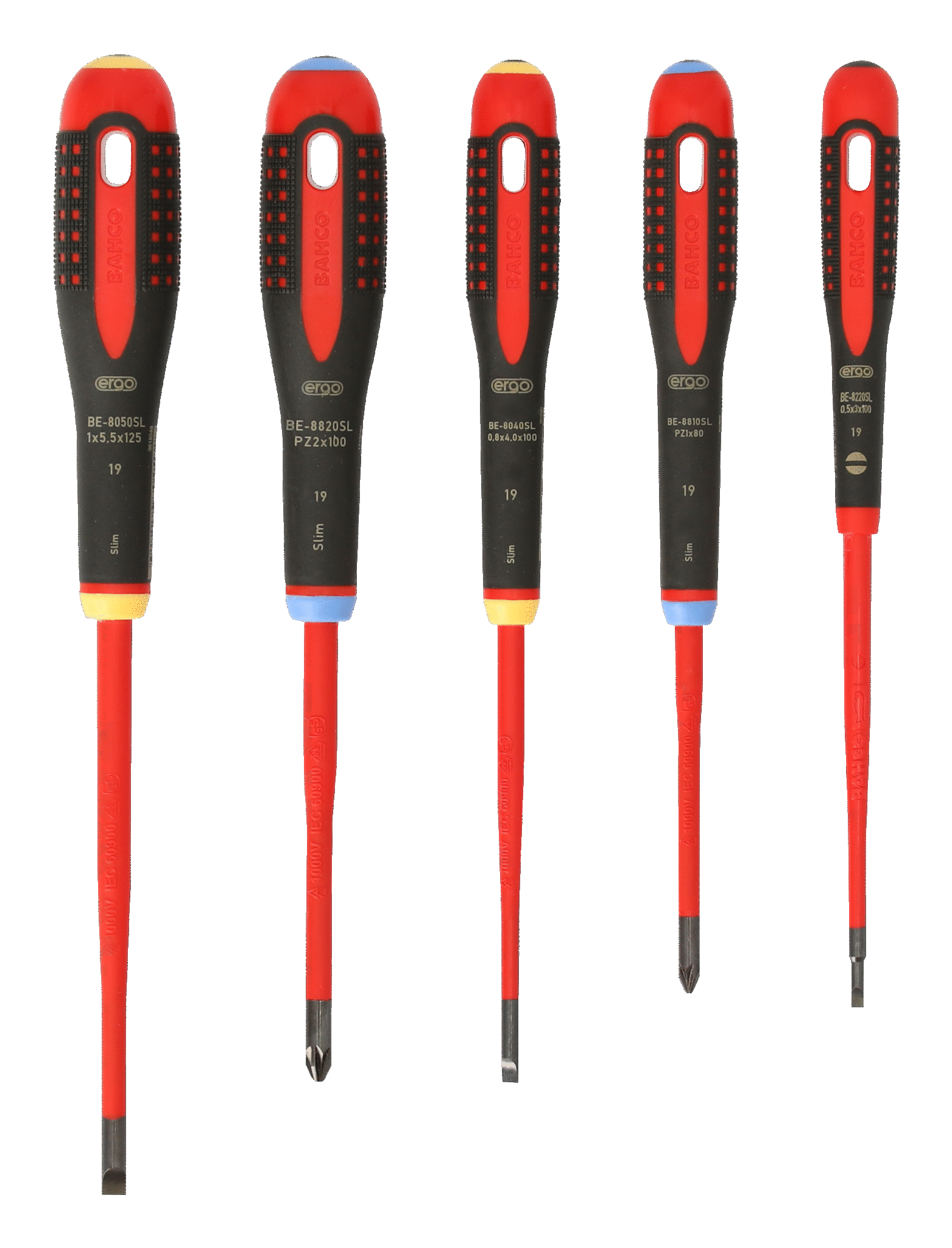 ERGO™ Slim VDE Insulated Slotted and Pozidriv Screwdriver Set with 3-Component Handle 5 Pcs - BE-9882SL by Bahco