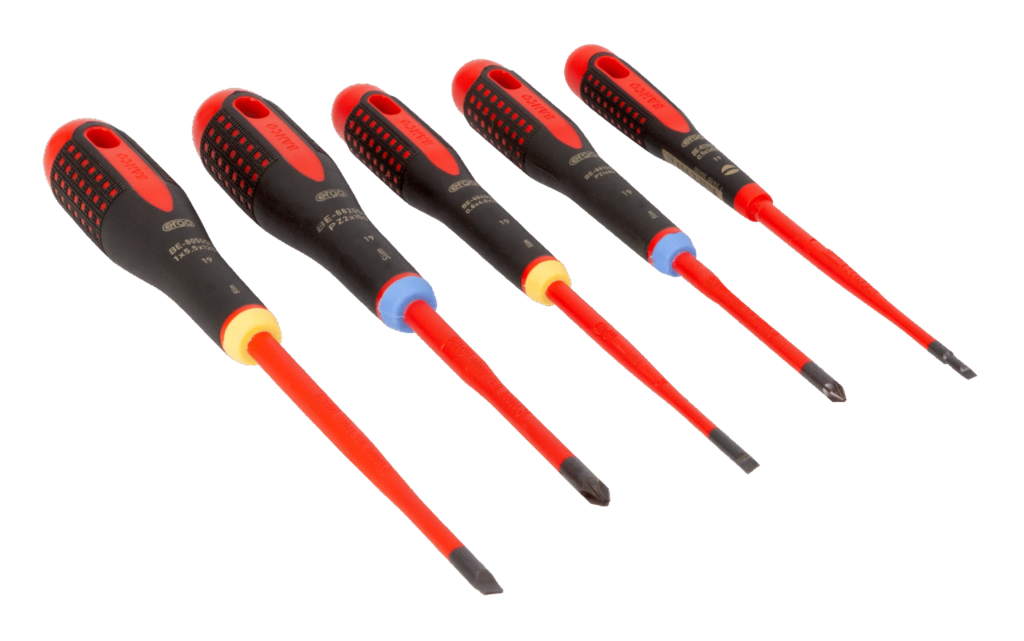 ERGO™ Slim VDE Insulated Slotted and Pozidriv Screwdriver Set with 3-Component Handle 5 Pcs - BE-9882SL by Bahco