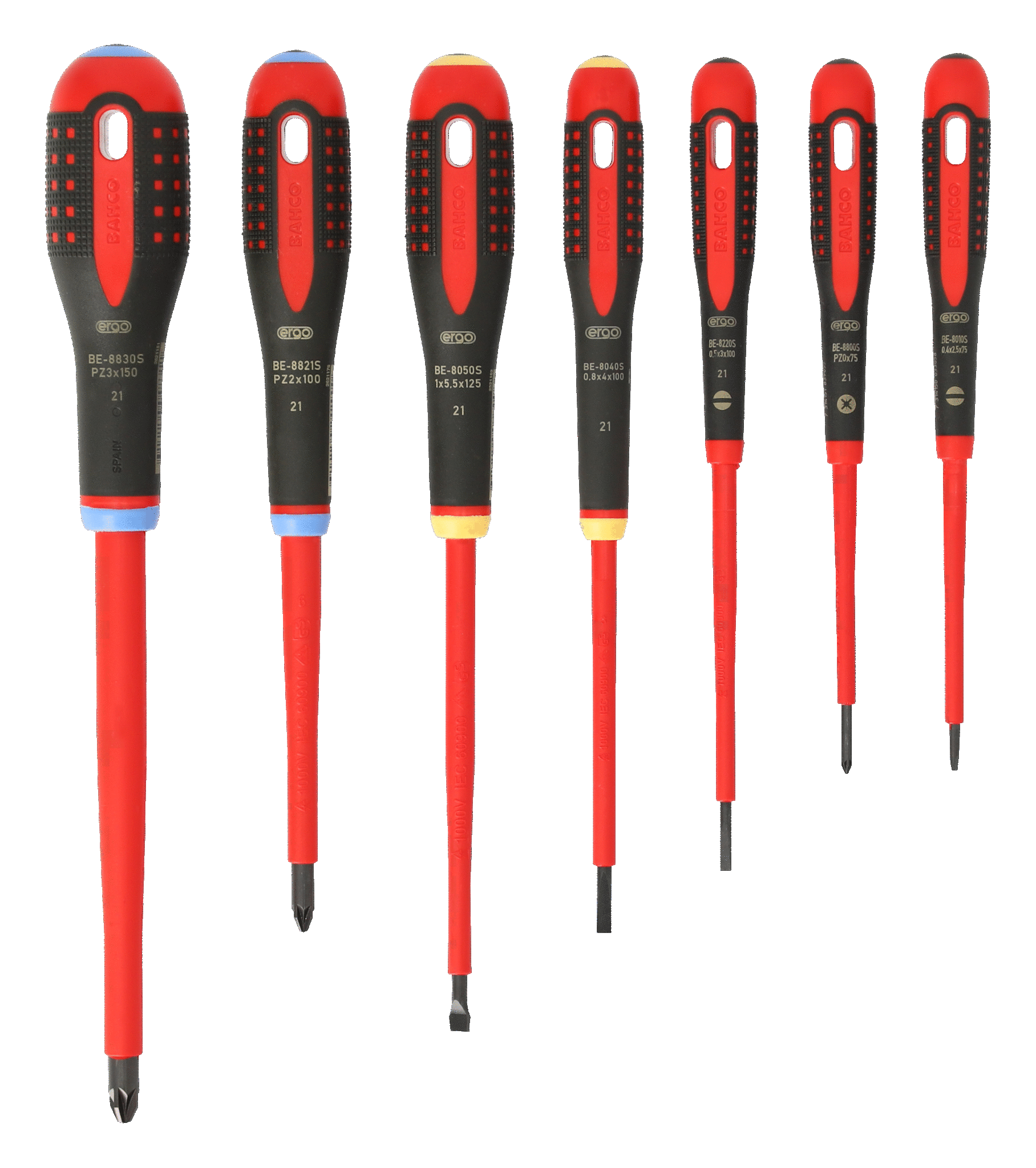 ERGO™ VDE Insulated Slotted and Pozidriv Screwdriver Set with 3-Component Handle, 7Pce - BE-9888S by Bahco