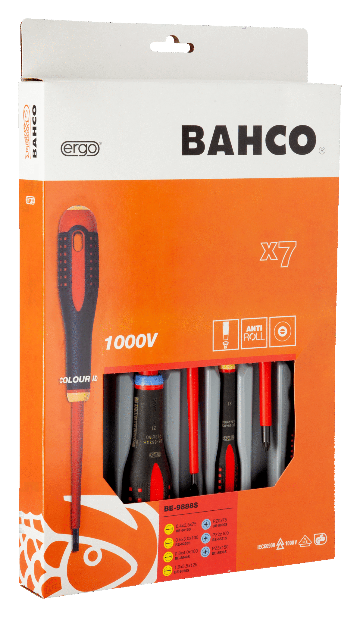 ERGO™ VDE Insulated Slotted and Pozidriv Screwdriver Set with 3-Component Handle, 7Pce - BE-9888S by Bahco