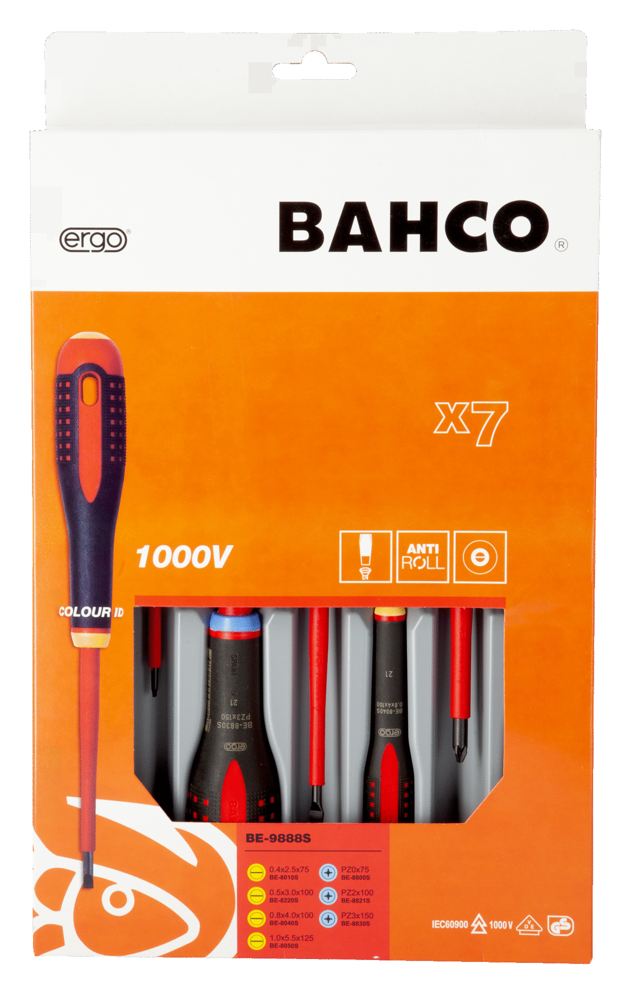 ERGO™ VDE Insulated Slotted and Pozidriv Screwdriver Set with 3-Component Handle, 7Pce - BE-9888S by Bahco