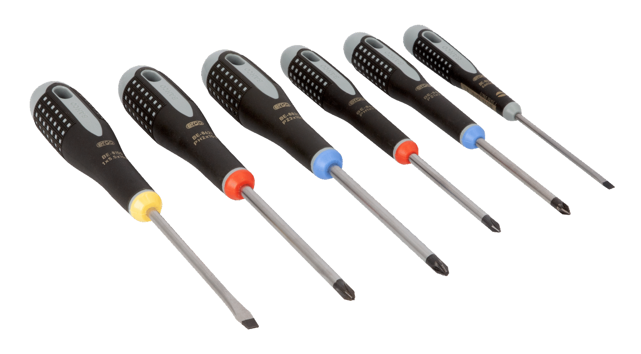 ERGO⢠Slotted/Phillips/Pozidriv Screwdriver Set with Rubber Grip, 6Pce - BE-9886 by Bahco