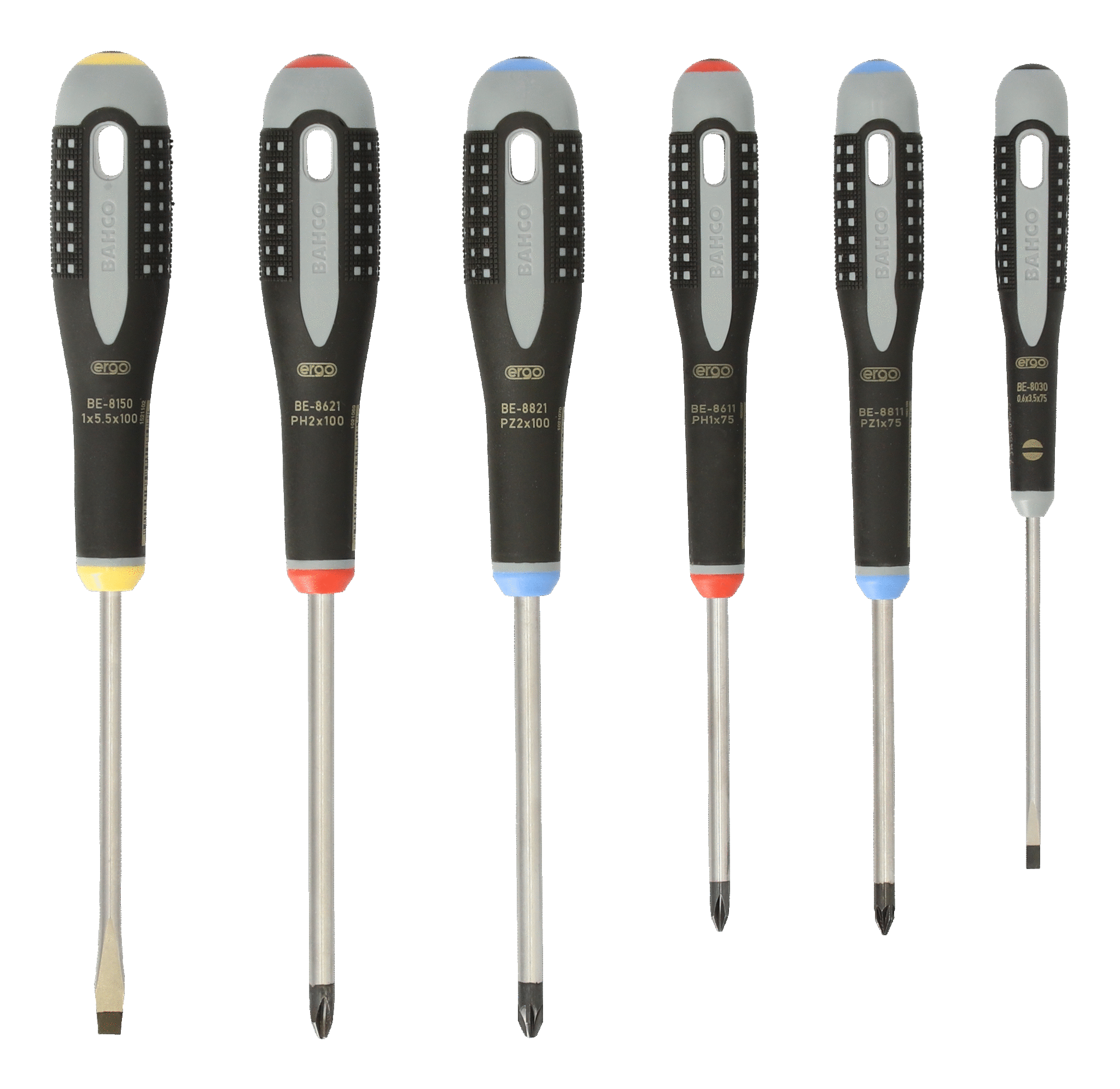 ERGO⢠Slotted/Phillips/Pozidriv Screwdriver Set with Rubber Grip, 6Pce - BE-9886 by Bahco