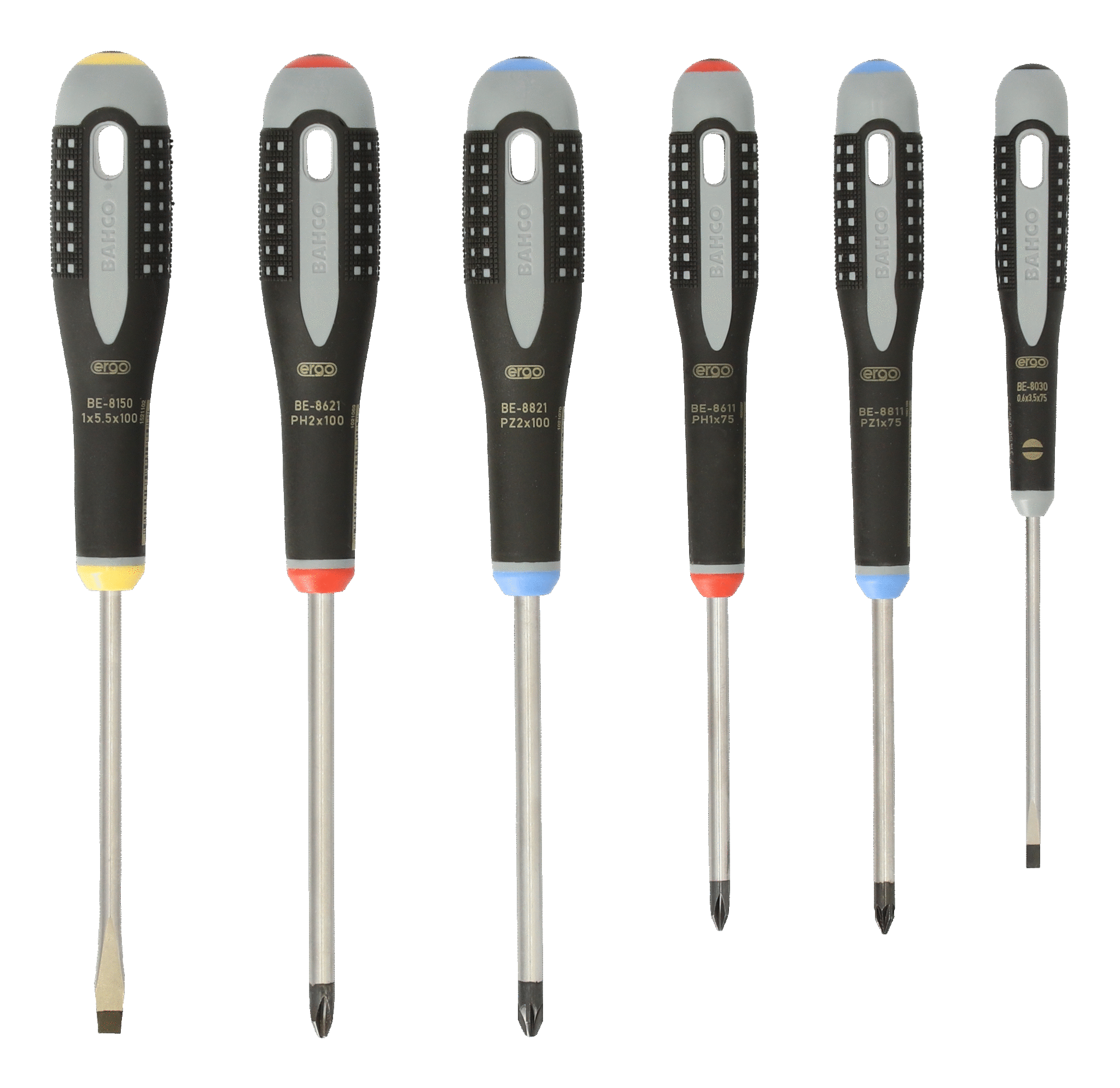 ERGO™ Slotted/Phillips/Pozidriv Screwdriver Set with Rubber Grip, 6Pce - BE-9886 by Bahco