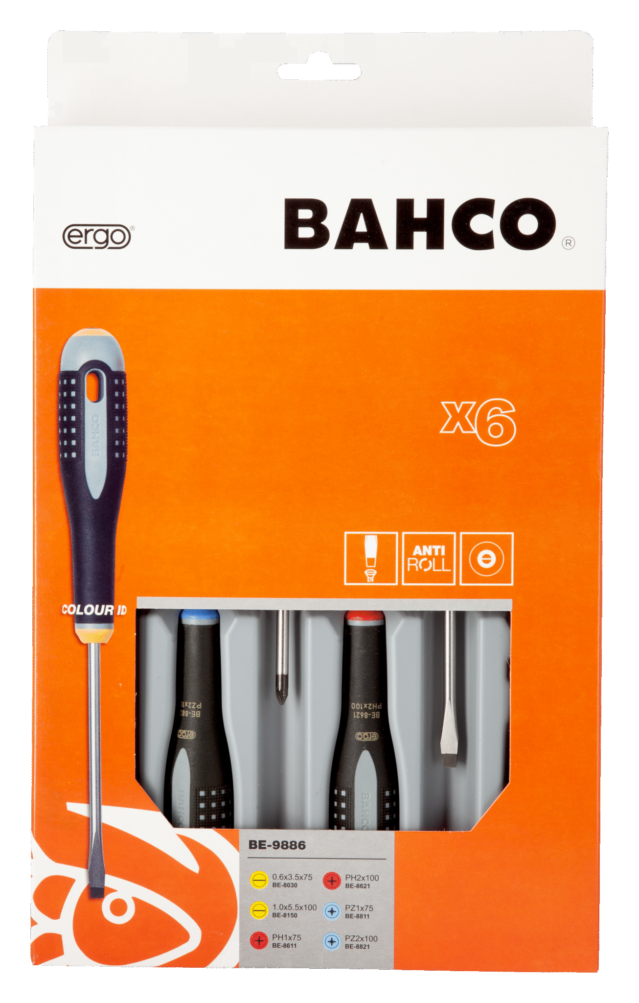 ERGO™ Slotted/Phillips/Pozidriv Screwdriver Set with Rubber Grip, 6Pce - BE-9886 by Bahco