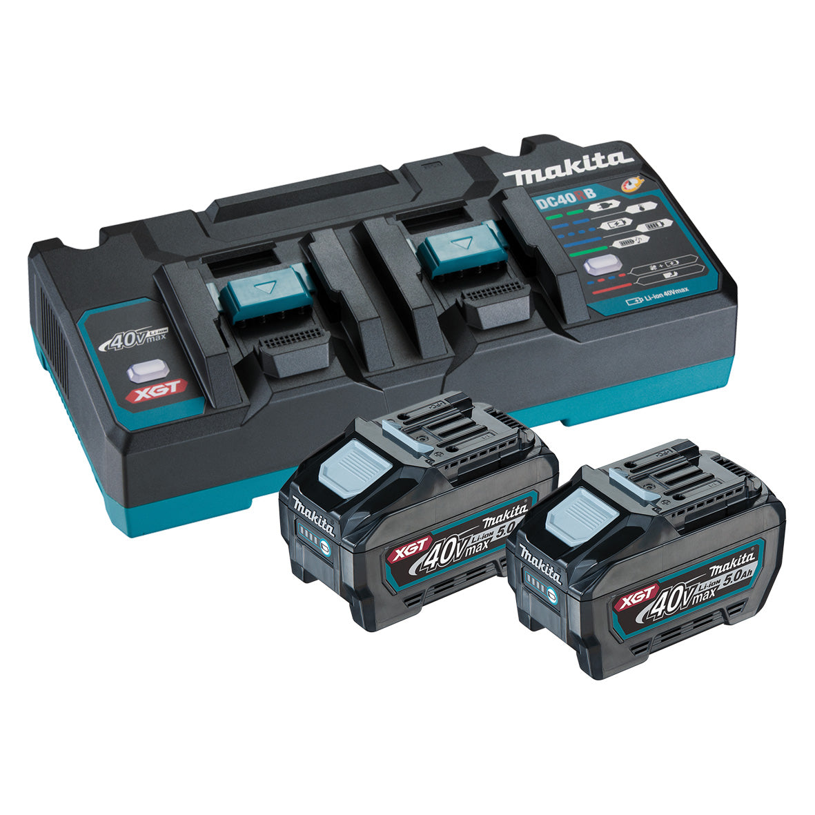 Makita 40V Max Dual Port Rapid Charger with 2x 5.0Ah Batteries 1913Y7-1