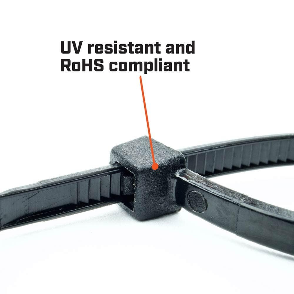 450mm x 7.6mm Heavy Duty Black Cable Ties, 100 Pack - WB18100HD by Crescent