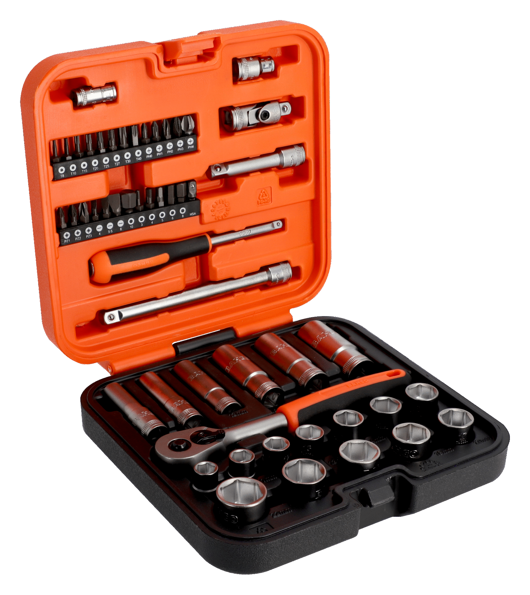 Bahco 51Pce 3/8" Square Drive Standard and Deep Socket Set with Metric Hex Profile and 1/4" Bits S51MC3H