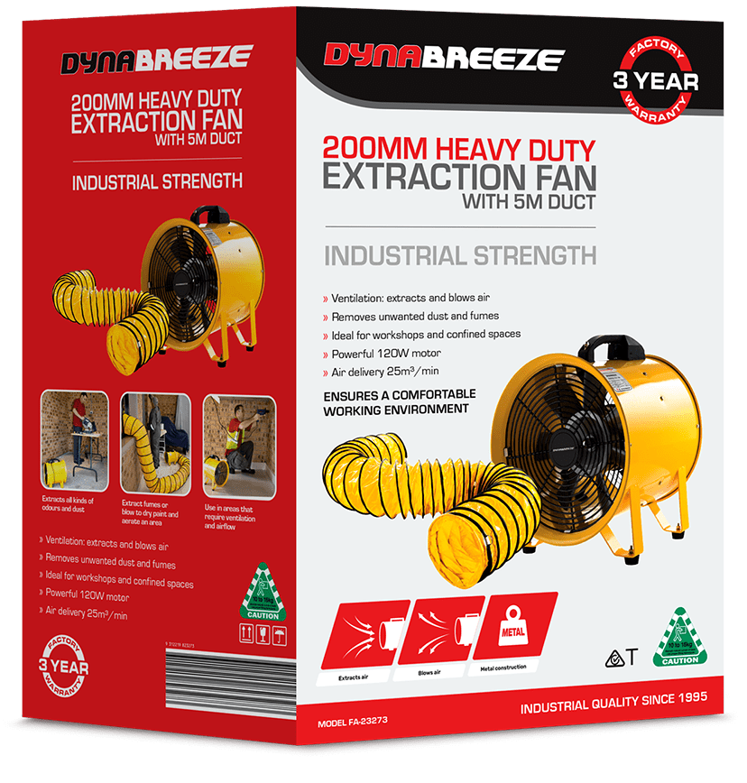 Dynabreeze 200mm Heavy Duty Extraction Fan with 5m Duct FA-23273