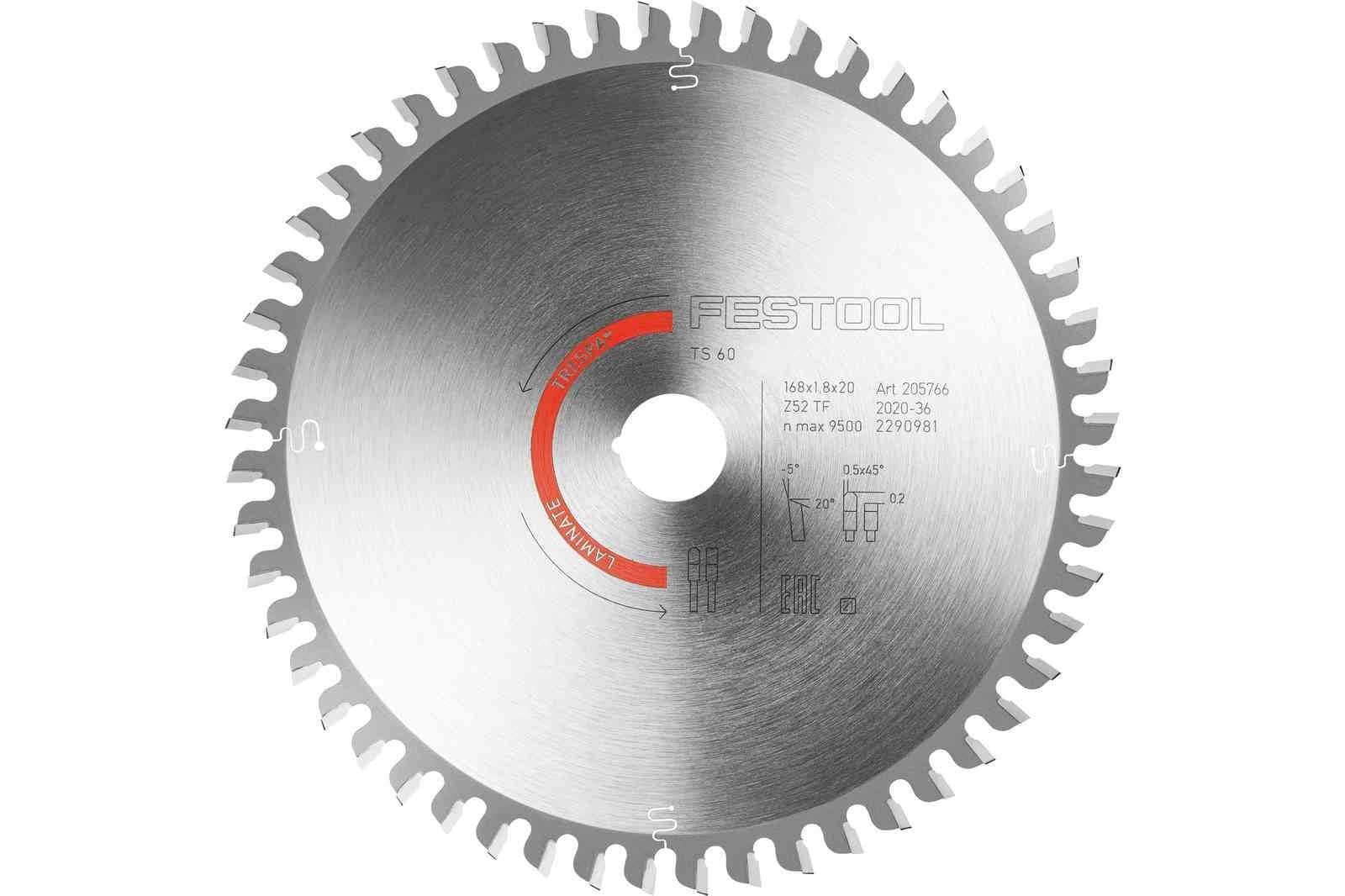 168mm x 1.8mm x 20mm 52T Laminate Saw Blade 205766 by Festool