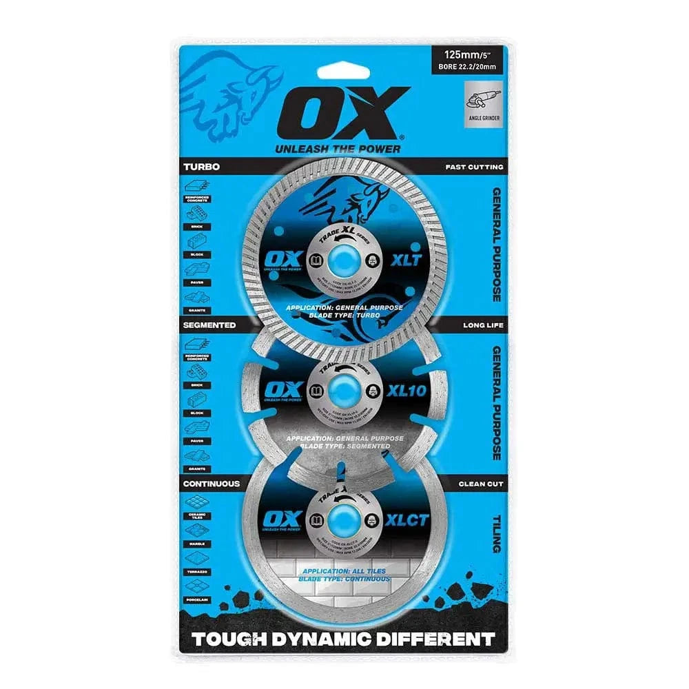 Ox 3Pce 125mm General Purpose Segmented Diamond Blade set OX-XL3PK-5