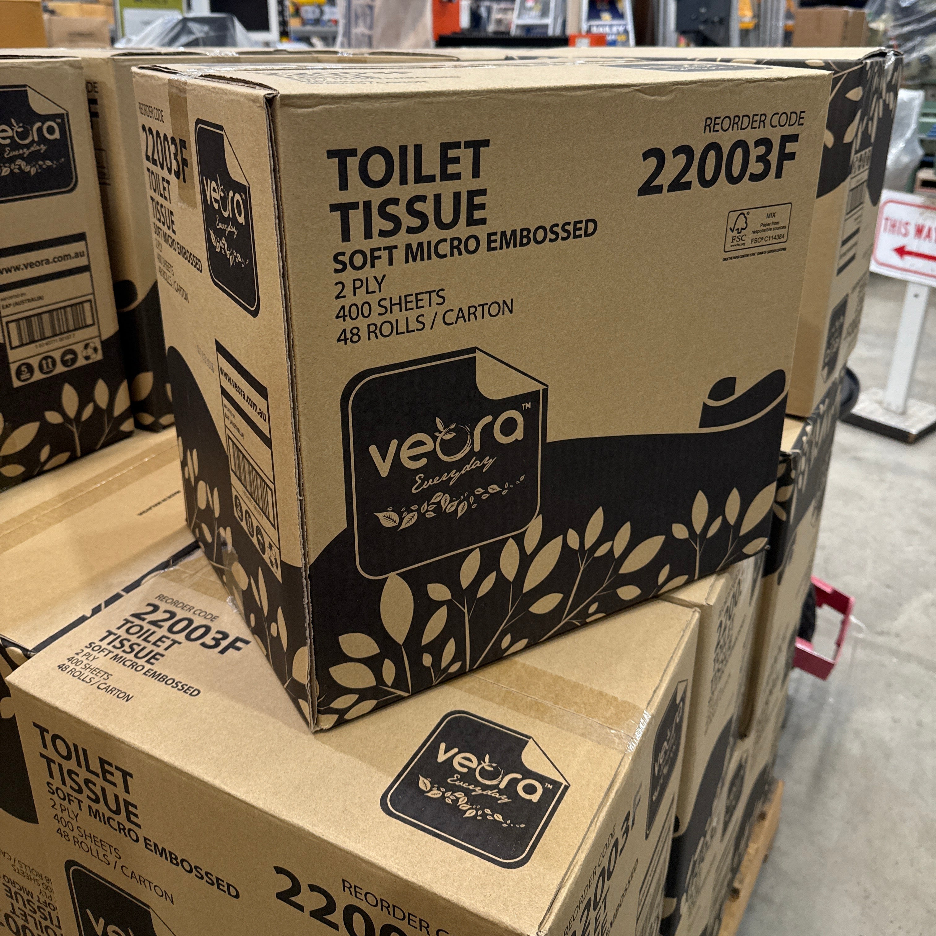 Veora Box of 48 Rolls 400 Sheet 2 Ply Soft Micro Embossed Premium Individually Wrapped Toilet Paper (Plastic Free Packaging) | 48 Pack