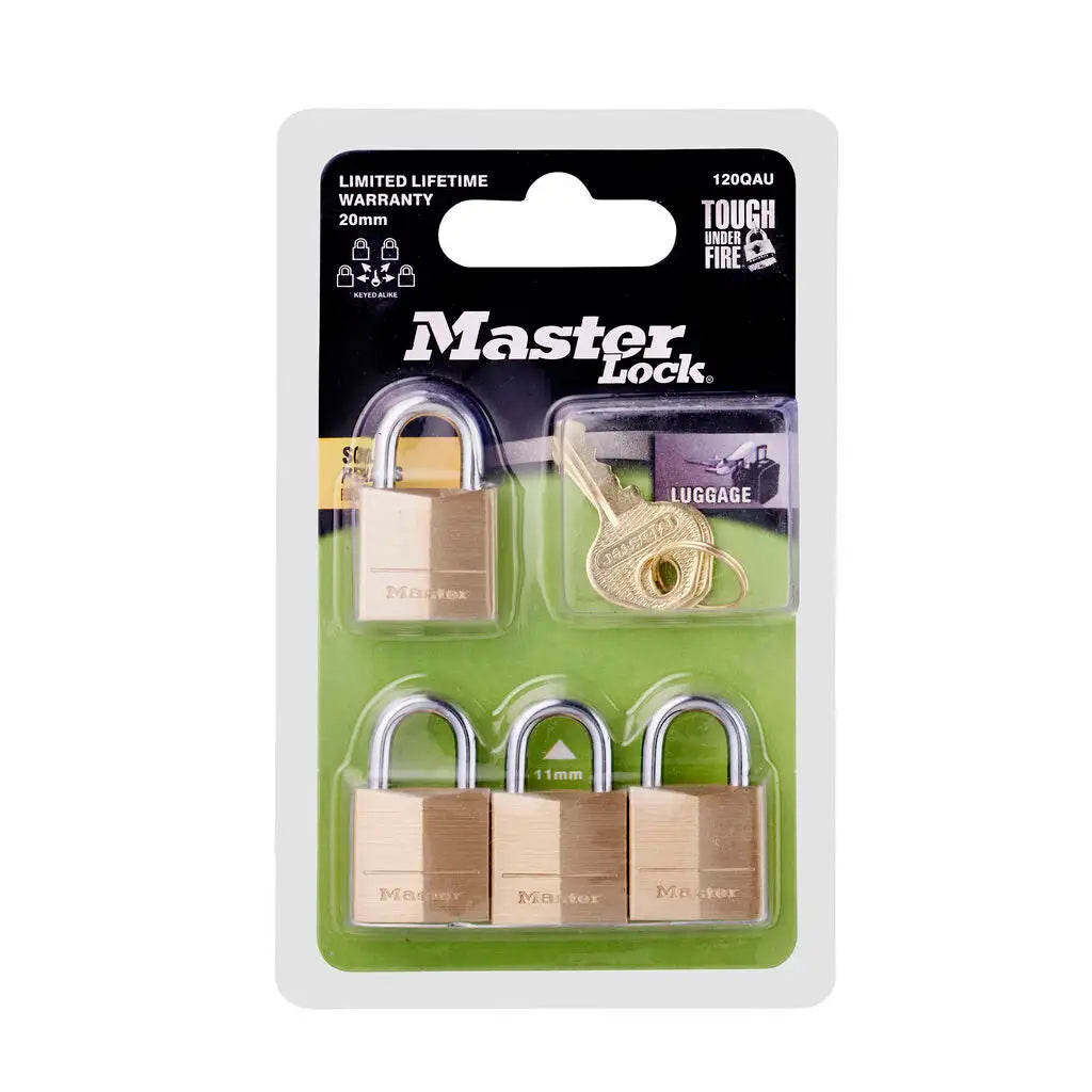 Master Lock 20mm Brass Padlock With 11mm Shackle | Single, Double, or Four Pack