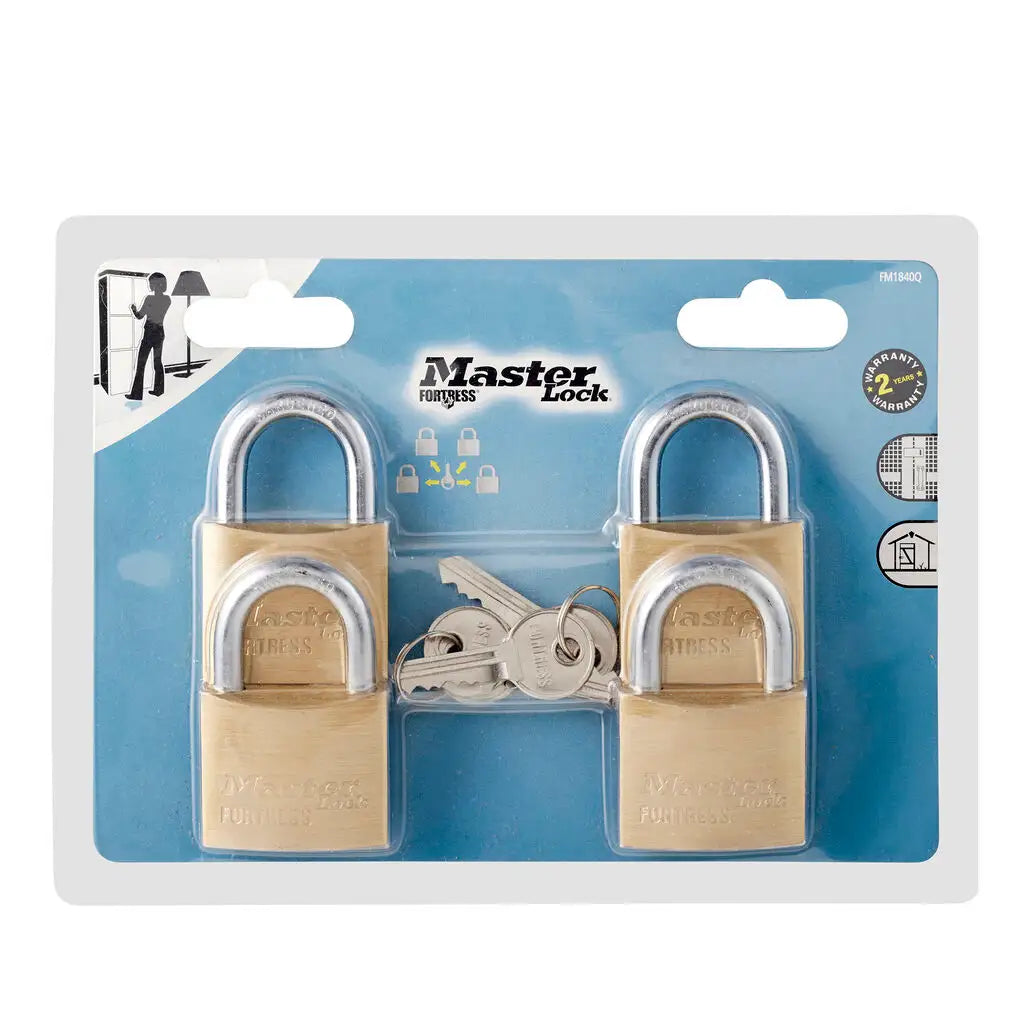 Master Lock 40mm Fortress Brass Padlock With 21mm Shackle | Single, Double, or Four Pack
