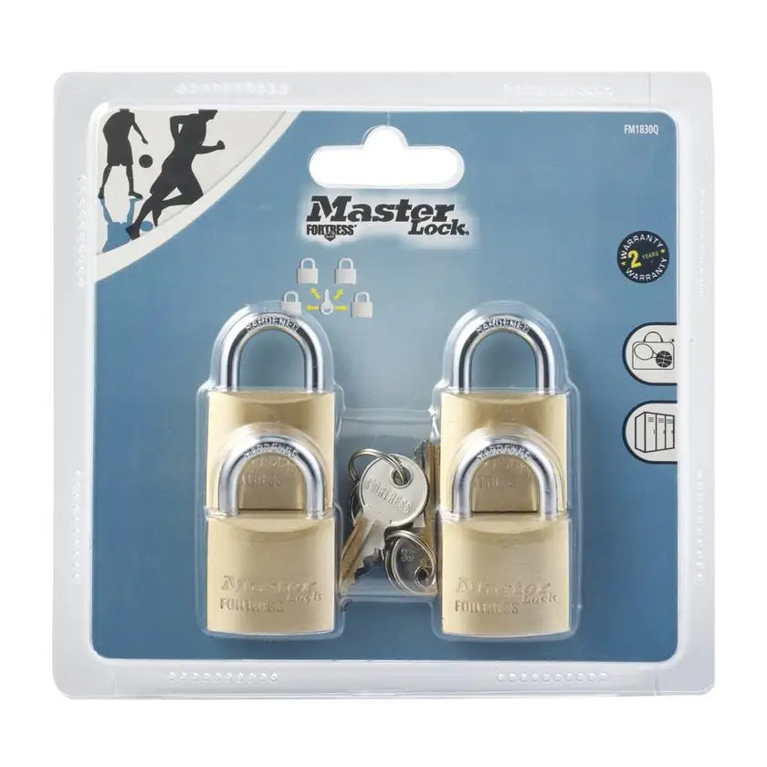 Master Lock 30mm Fortress Brass Padlock With 18mm Shackle | Single, Double, or Four Pack