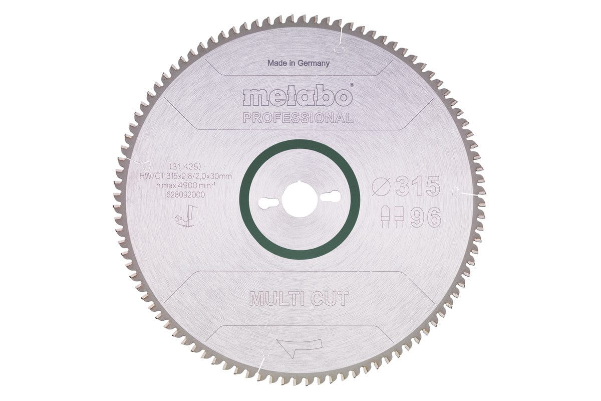 Metabo Multi Cut Circular Saw Blade 315mm x 2.8 x 30 x 96T 2mm Thick 5°Neg. 628092000