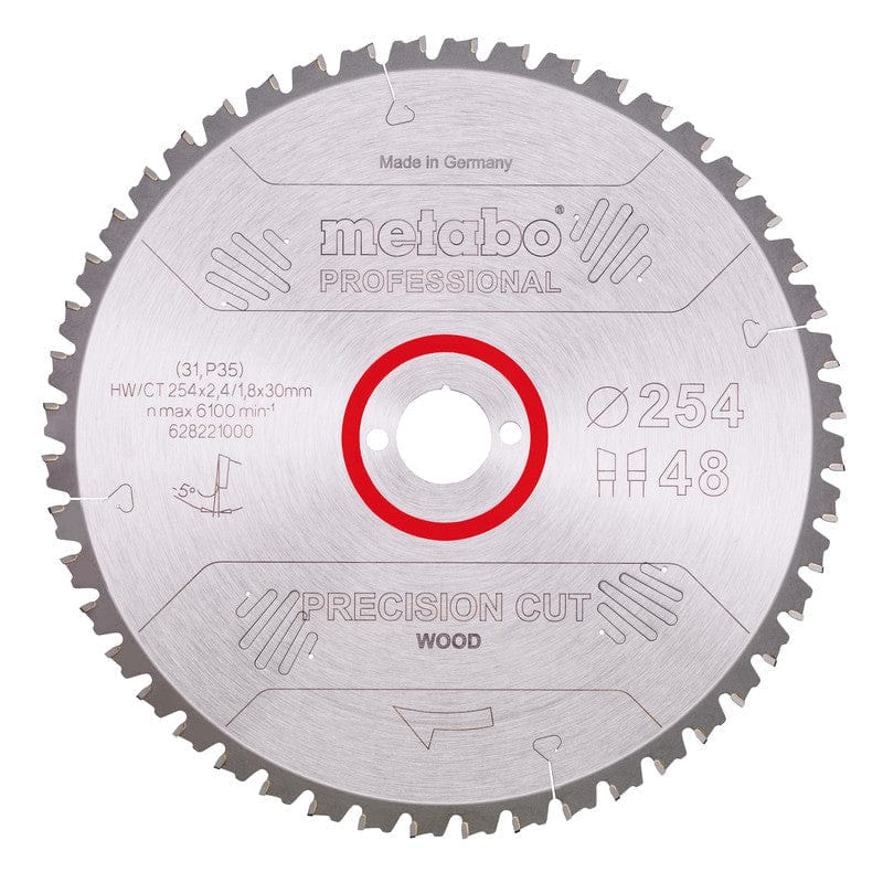 Metabo 254mm x 2.4 x 30mm 48T Circular Saw Blade - "Precision Cut Wood" (Professional) 628221000